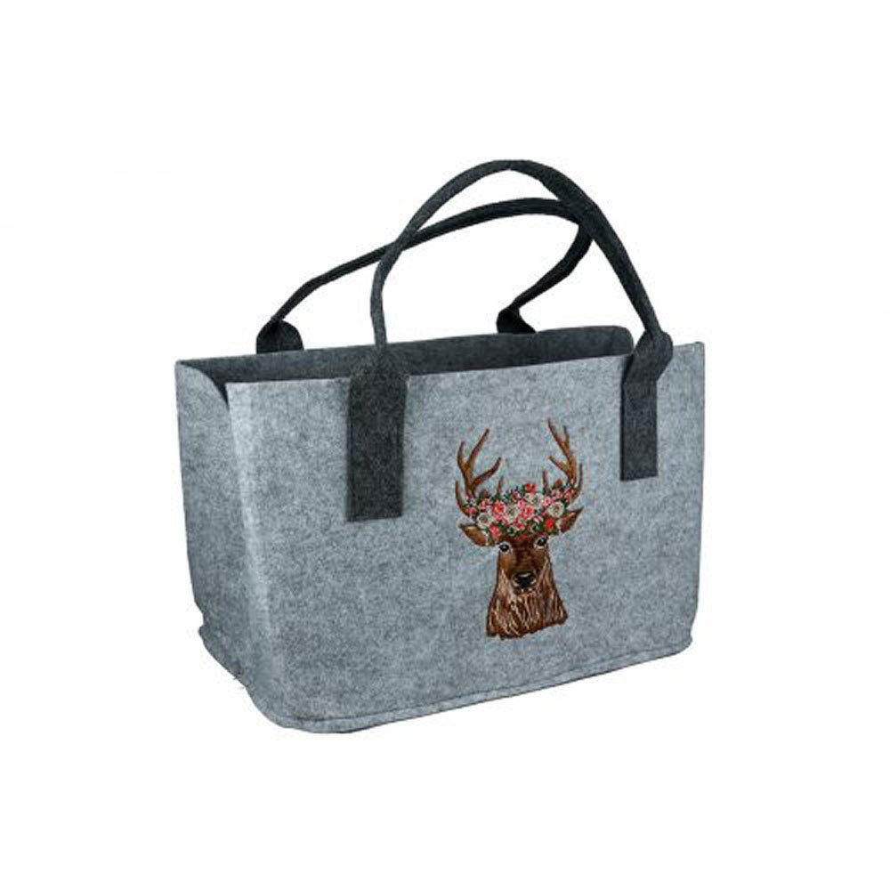 Steinnacher Bärbel Einkaufsshopper Filztasche Hirschkopf mit Blumen hellgrau