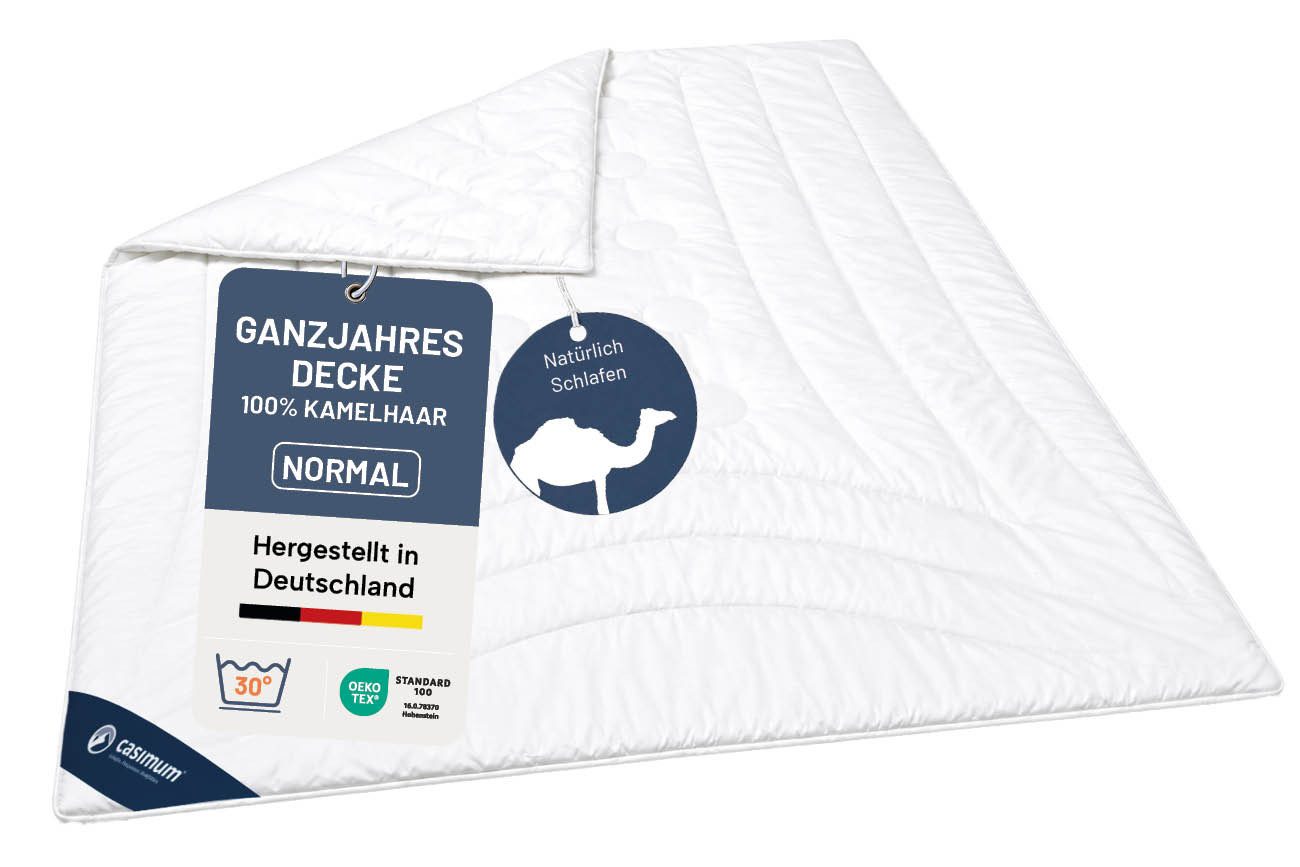 casimum Naturhaarbettdecke LUXUS Kamelhaardecke 135x200, 155x220, 200x200 & weitere Größen, Füllung: 100% Kamelflaumhaar, Bezug: 100 % Baumwolle, Bettdecke 135x200, 155x220 cm für Sommer, Winter, 4 Jahreszeiten