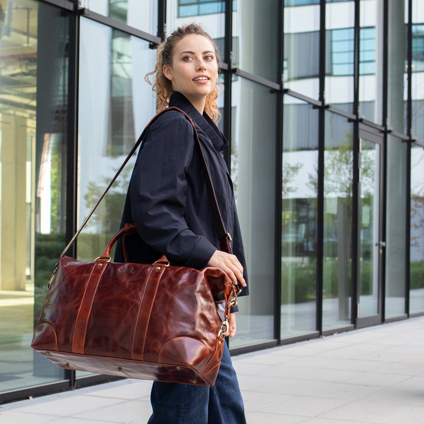 SID & VAIN Reisetasche echt Leder Weekender groß Ledertasche tan AUSTIN, Echtleder Reisegepäck für Damen & Herren, Sporttasche XL Hellbraun