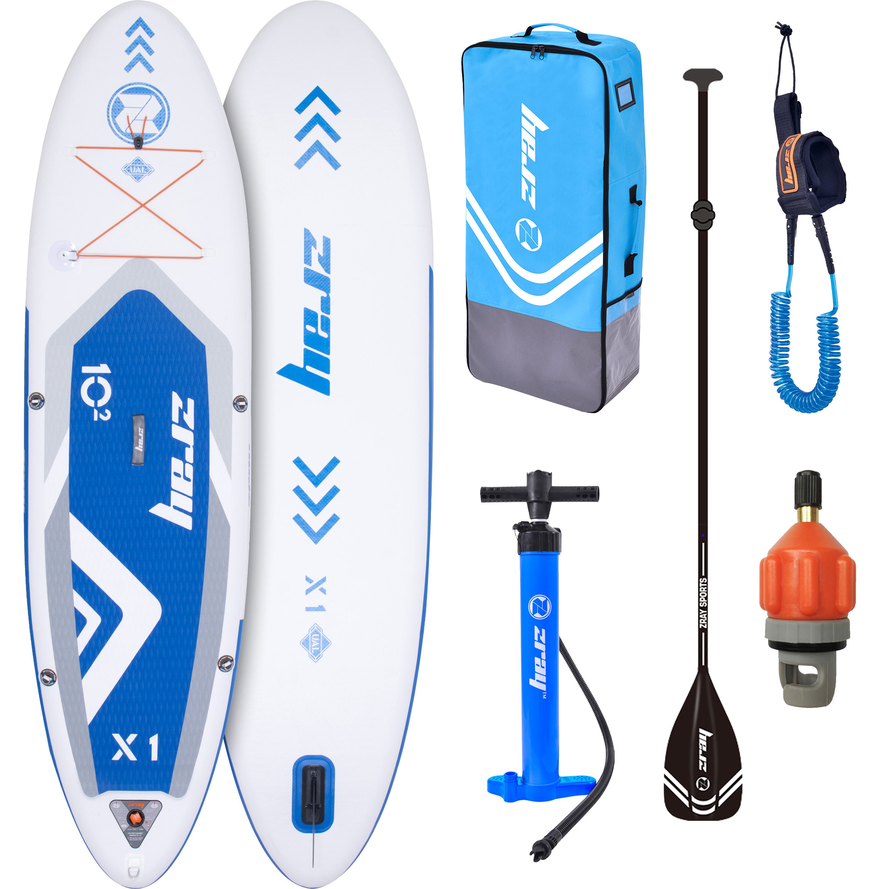 zray Inflatable SUP-Board X1 Premium Stand Up Paddling Komplettset 310x81x15 cm, Allround, (Stand Up Paddle Board, 6 tlg), bis 140kg Mit Paddel Pumpe Rucksack & Sicherheitsleine