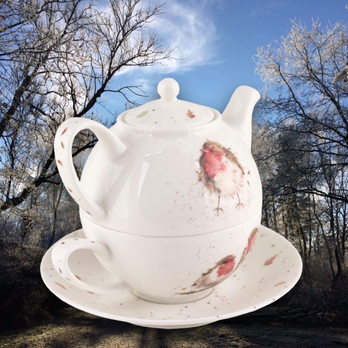 Wrendale Teekanne Wrendale Designs Porzellan Tee Set Tea-for-One Rotkehlchen, 0,41 l, (Set, Tee-Set)