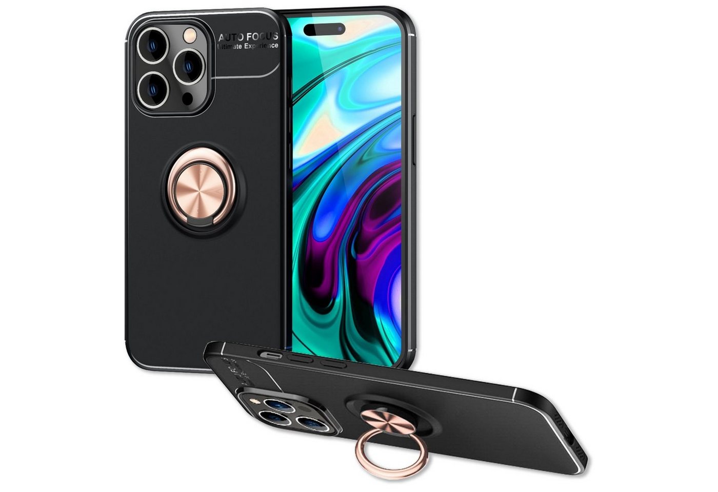 Nalia Smartphone-Hülle Apple iPhone 14 Pro 15,5 cm (6,1 Zoll), Matte Ring Silikon Hülle / 360 Grad Ring / Standfunktion / Rutschfest