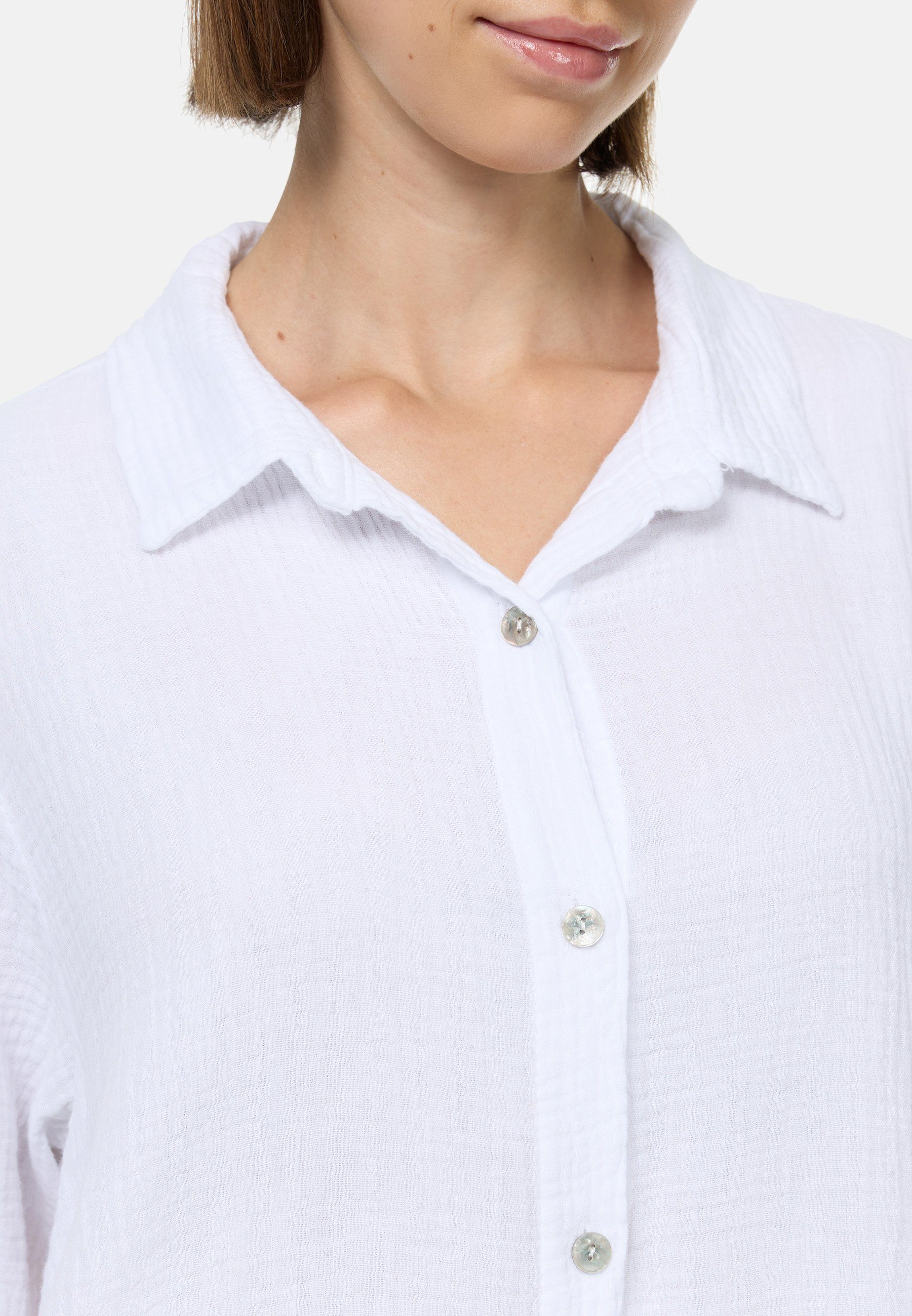 Rayshyne Longbluse PM50 (Trendige Musselin Longbluse Tunika) Perlmuttknöpfe, Atmungsaktiv, Hautfreundlich