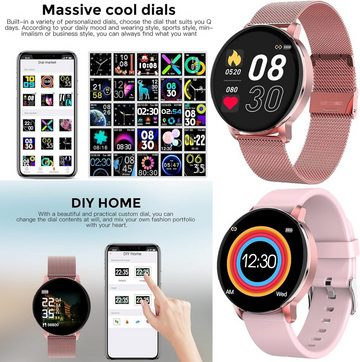 YESFINE Smartwatch (1.3 Zoll, Android/iOS, Android/iOS), Damen Fitness-Tracker Herzfrequenz, Blutdruck, IP67 wasserdicht