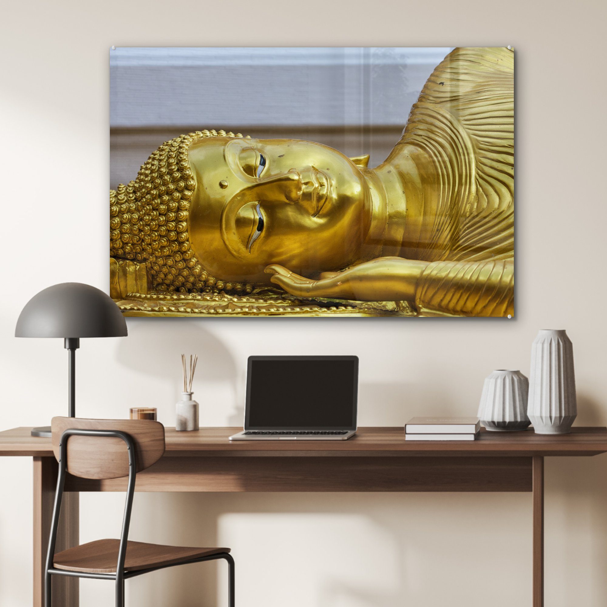 Schlafzimmer St), Acrylglasbild Wohnzimmer Buddha Gold, (1 Acrylglasbilder MuchoWow & Liegender aus