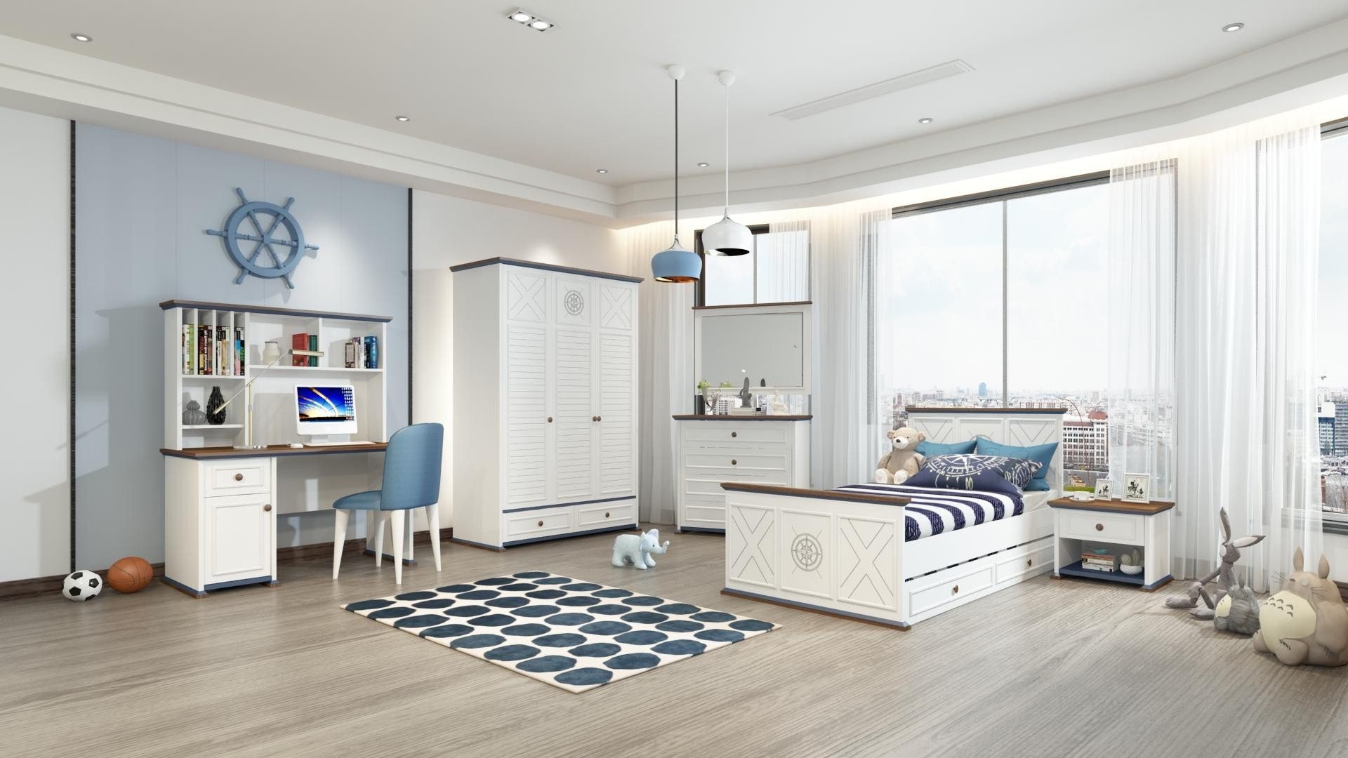 Xlmoebel Jugendzimmer-Set Luxuriöses Jugendzimmer mit elegantem Bett und praktischem Nachttisch, (5-tlg., Schlafzimmer-Set), Hergestellt in Europa