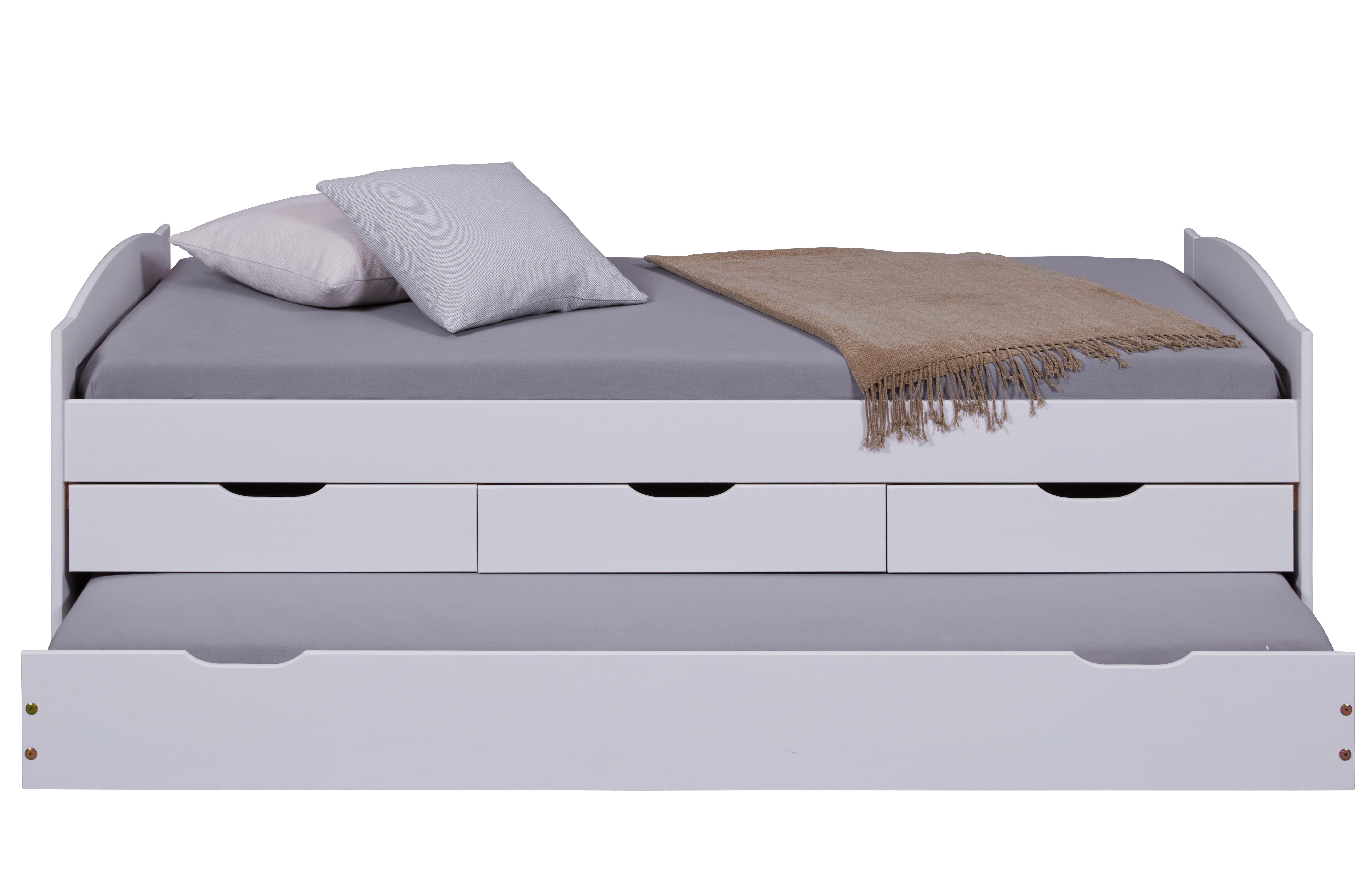 Inter Link Funktionsbett Ulli 90x190, ausziehbare Liegefläche, inkl. Lattenrost, aus Massivholz, Schubladen