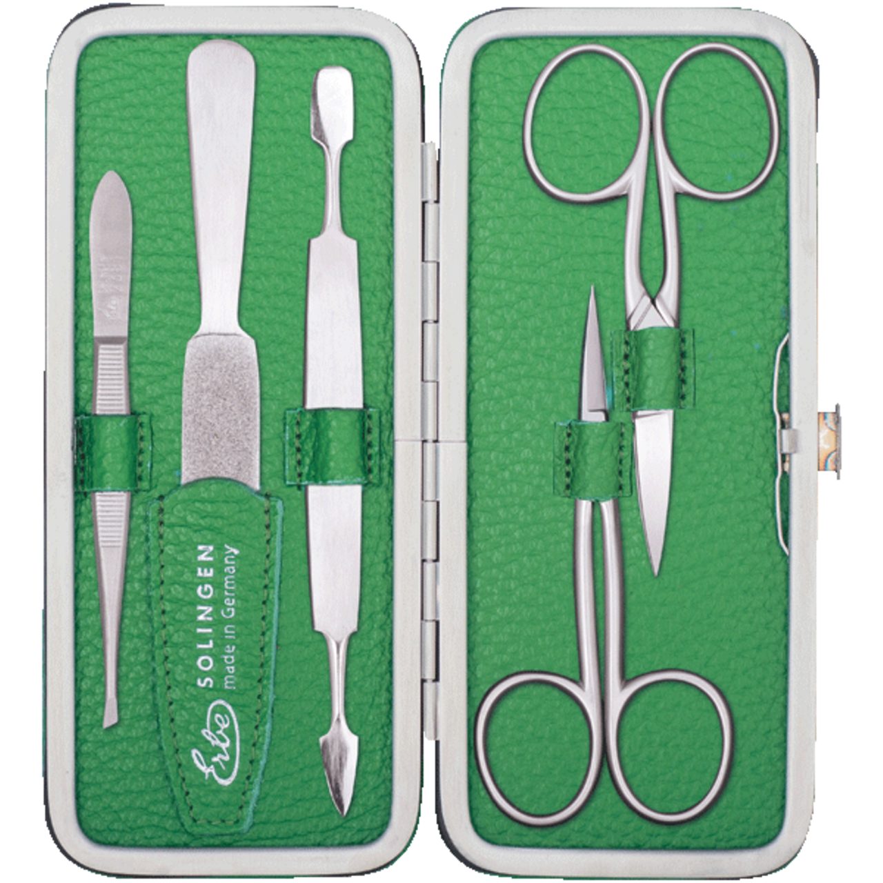 ERBE Maniküre-Pediküre-Set Inox Bügel-Etui Grün, 1-tlg., für Alle Hauttypen