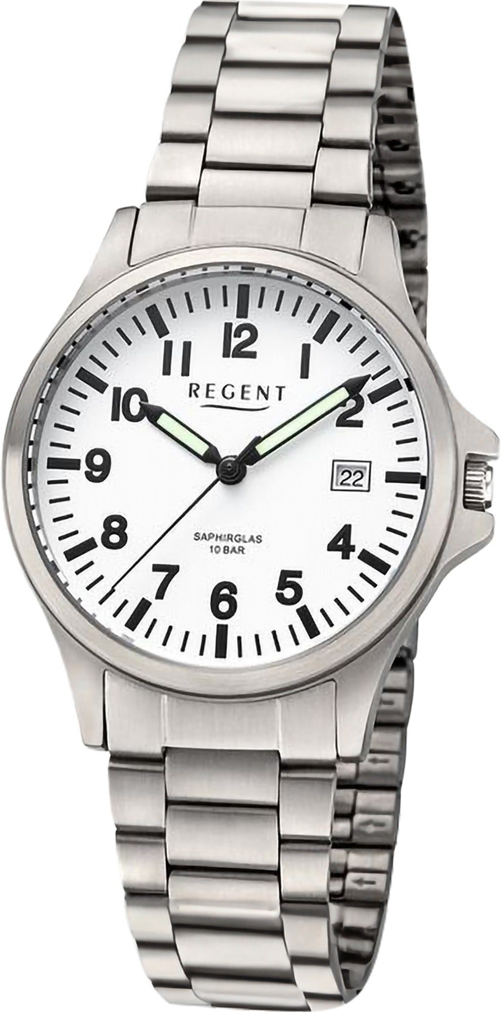 extra Regent 36mm), Armbanduhr Regent Quarzuhr rund, Metallarmband, Titangehäuse groß Herren Armbanduhr (ca. Herren Analog,