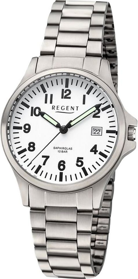 Regent Quarzuhr Regent Herren Armbanduhr Analog, Herren Armbanduhr rund,  extra groß (ca. 36mm), Metallarmband, Titangehäuse