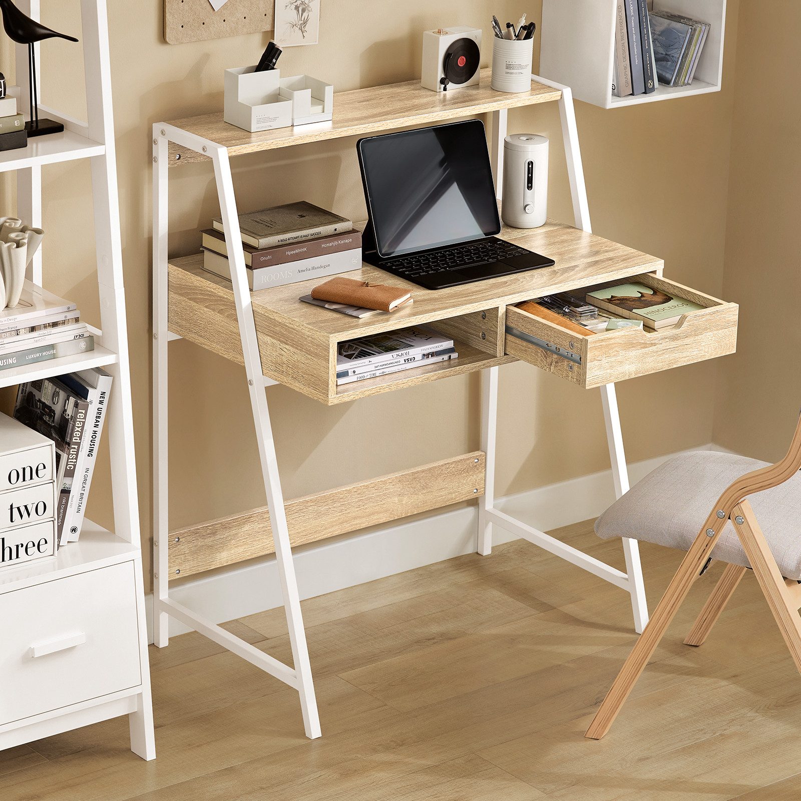 SoBuy Schreibtisch FWT63, mit Ablage und Fach Computertisch Arbeitstisch Bürotisch mit Schublade