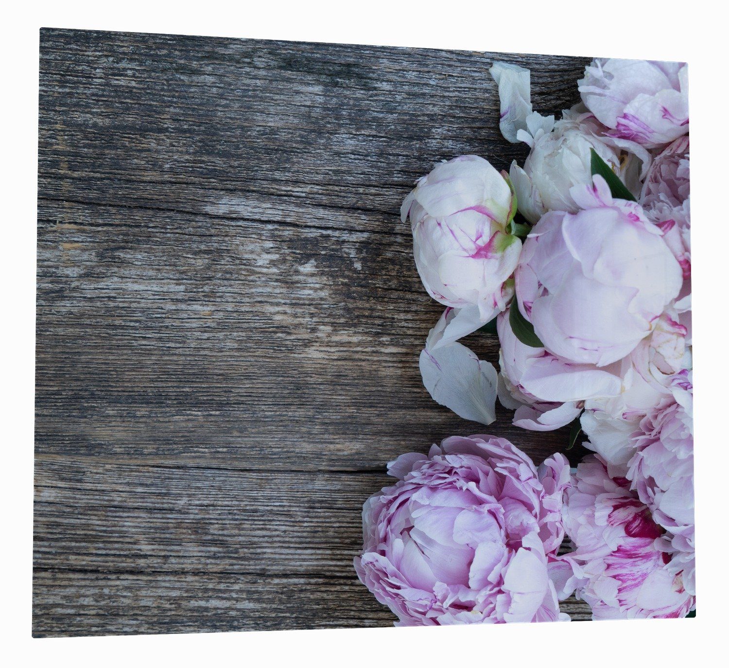 Wallario Herd-Abdeckplatte Pinke Blumen auf Holz, ESG-Sicherheitsglas, (Glasplatte, 1 tlg., inkl. 5mm Noppen), verschiedene Größen