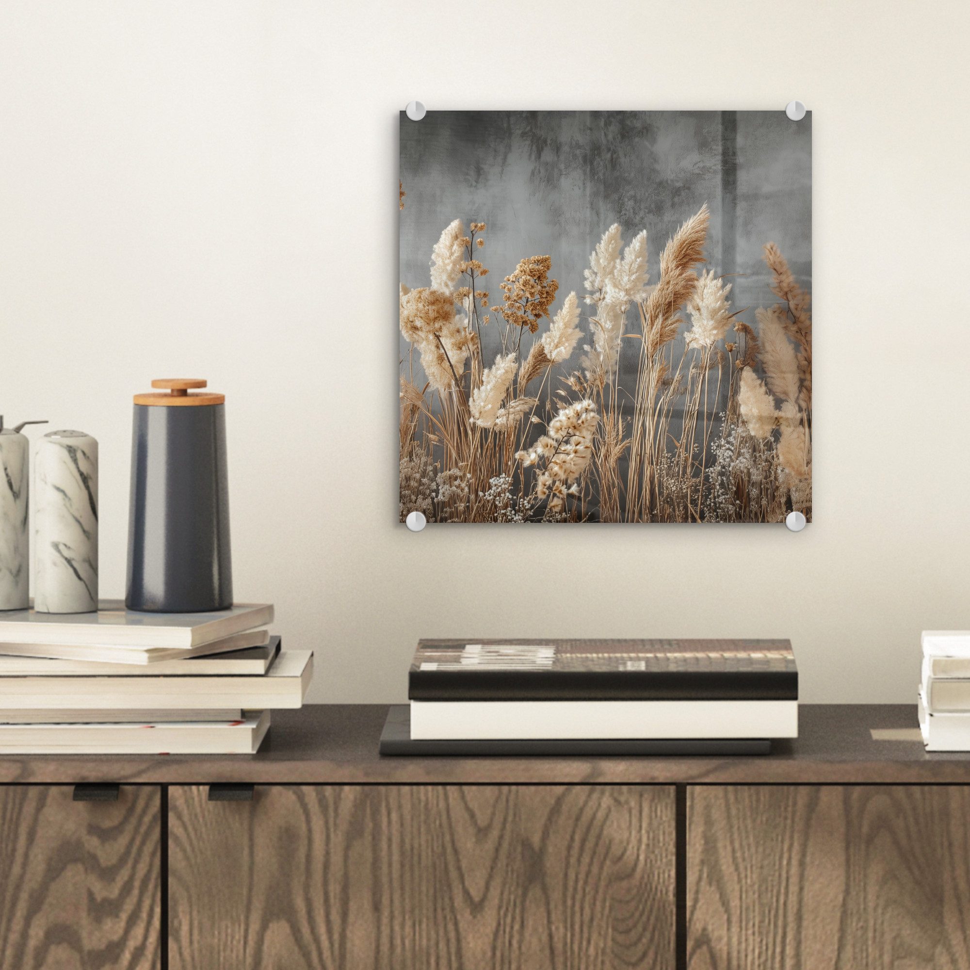 MuchoWow Acrylglasbild Getrocknete Feldblumen - Grau günstig online kaufen