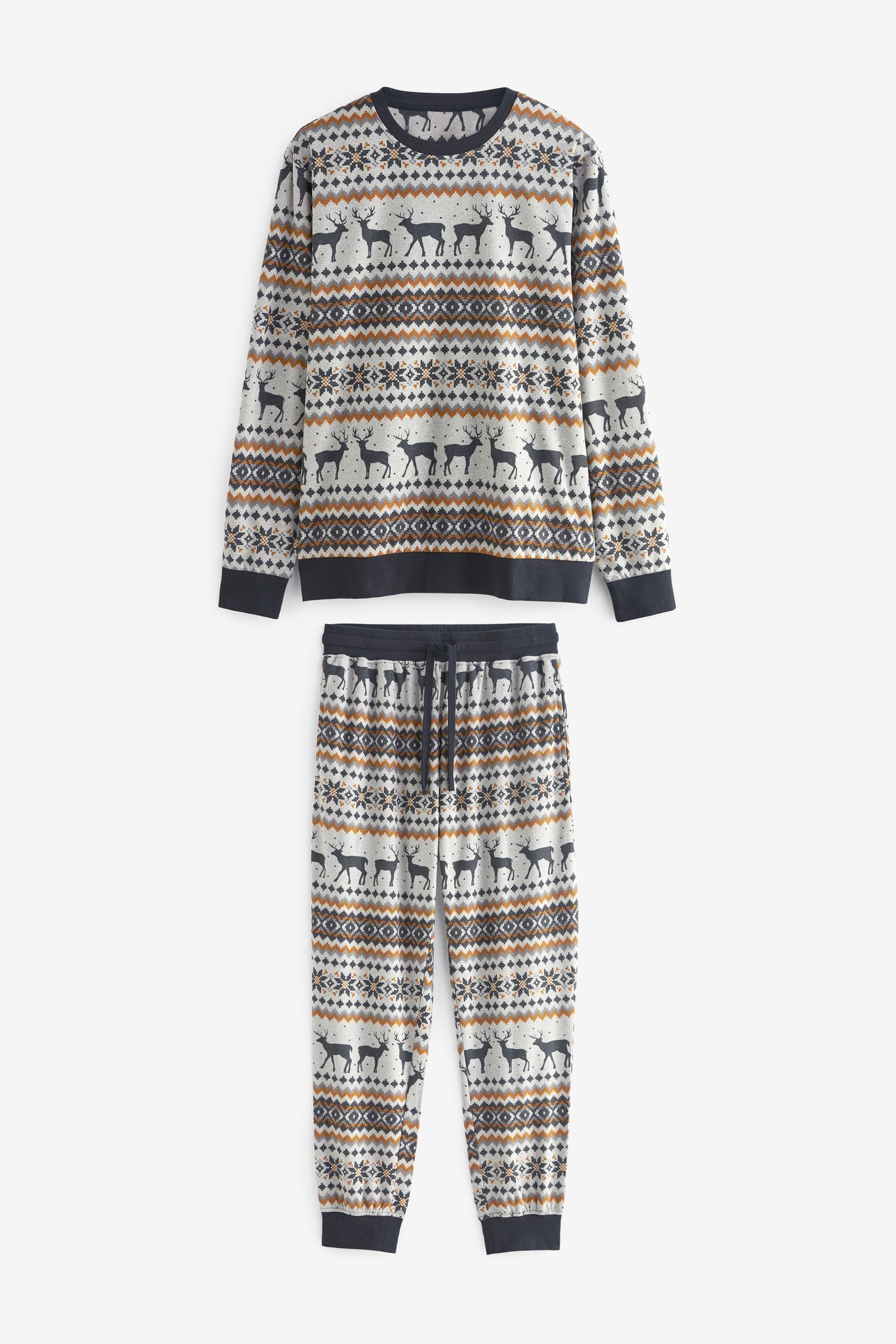 Next Pyjama (2 Motionflex Bequemer Grey Schlafanzug tlg) Pattern mit Fairisle Bündchen