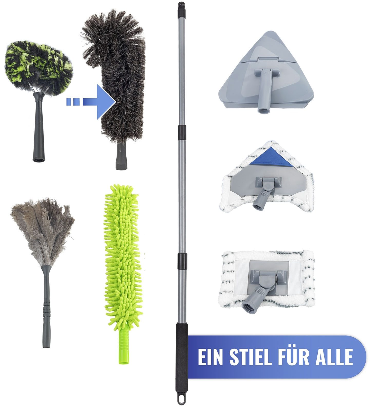 Maximex Staubbesen Ziegenhaar mit Knickgelenk und Teleskopstiel, Staubwedel, 100 % Ziegenhaar, spezielle Häkelnadelform für Ecken