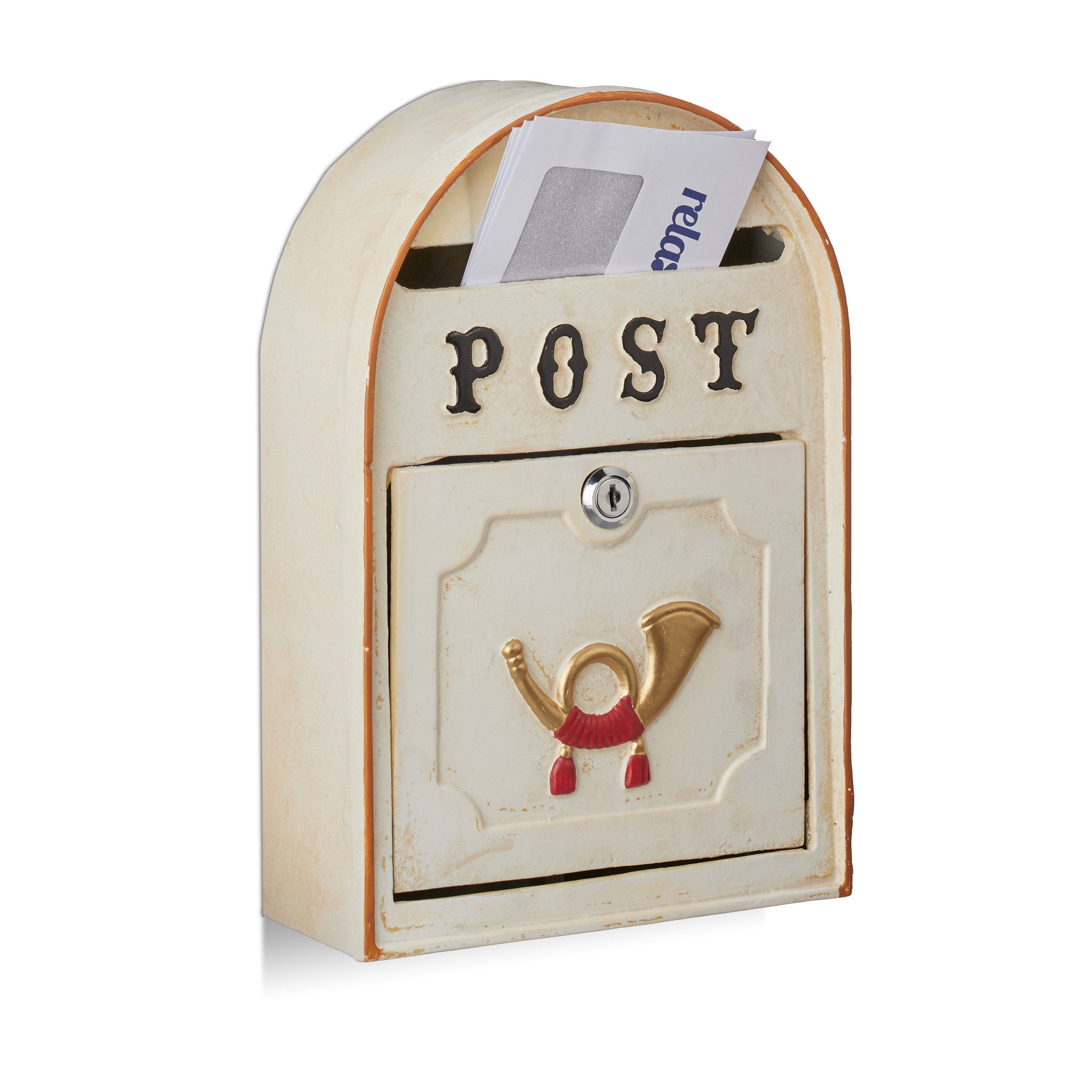 relaxdays Posthorn antik mit Briefkasten Briefkasten