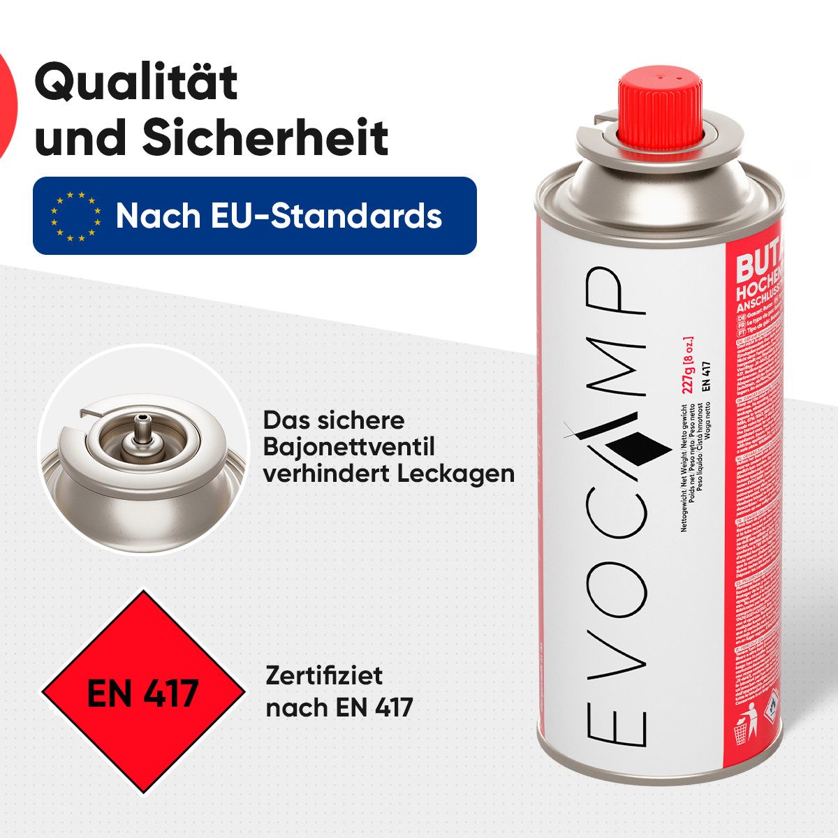 EVOCAMP Gaskartusche Butangas Gaskartusche Typ MSF-1a 227g mit Ventil, Zubehör für Campingkocher, Gasheizung, Gasbrenner, Gaskocher, 4 St., 4 Kartuschen – Bild 4 von 5