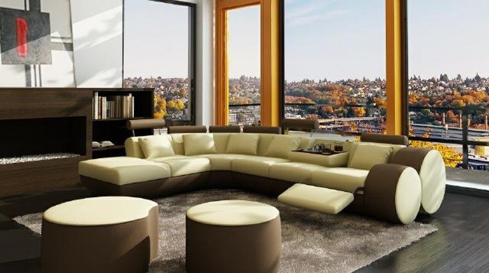 JVmoebel Ecksofa XXL Ledercouch in hochwertigem Echtleder mit modernen Kissen, Made in Europa