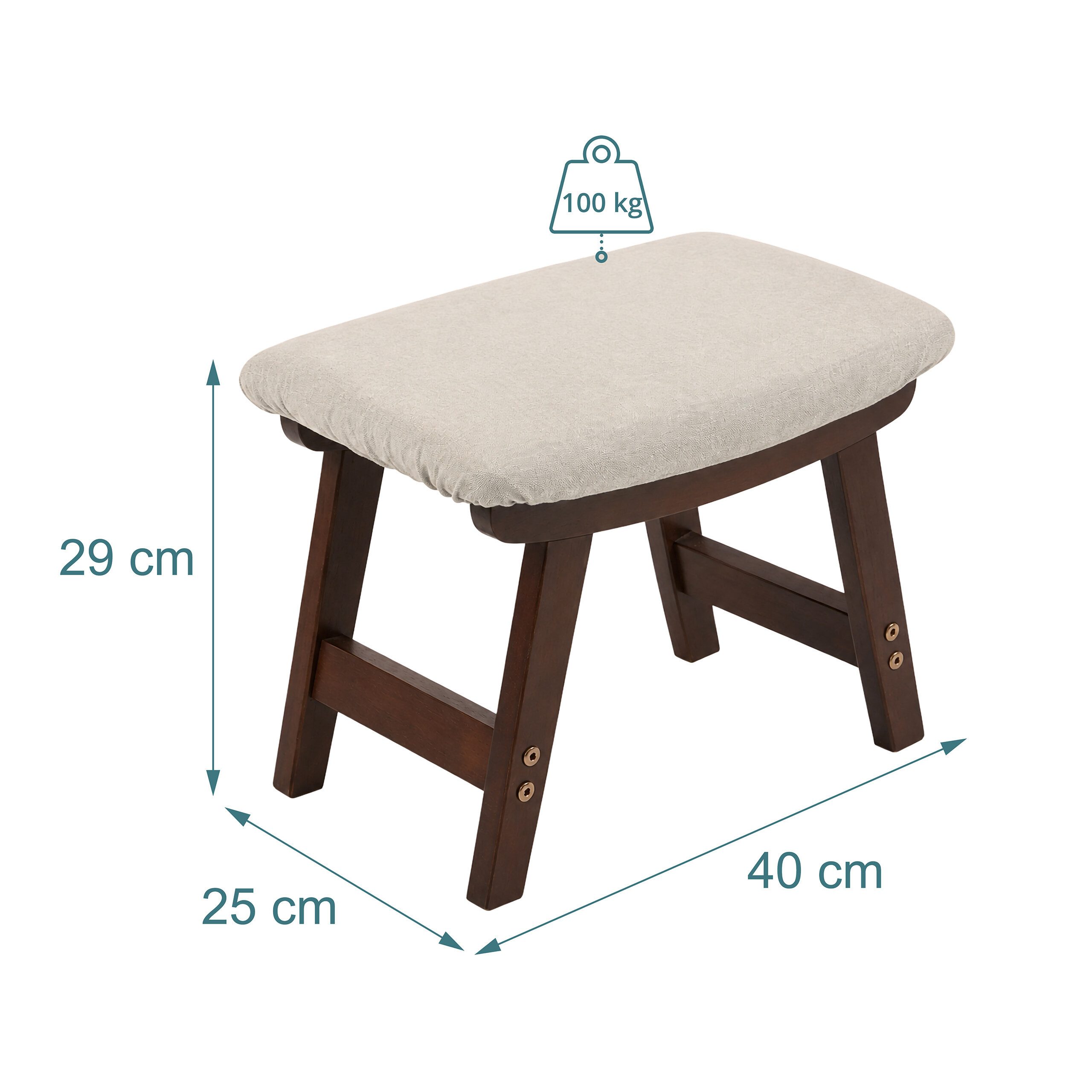 relaxdays Fußhocker Holz & Stoff (1 St), Beige – Bild 4 von 5