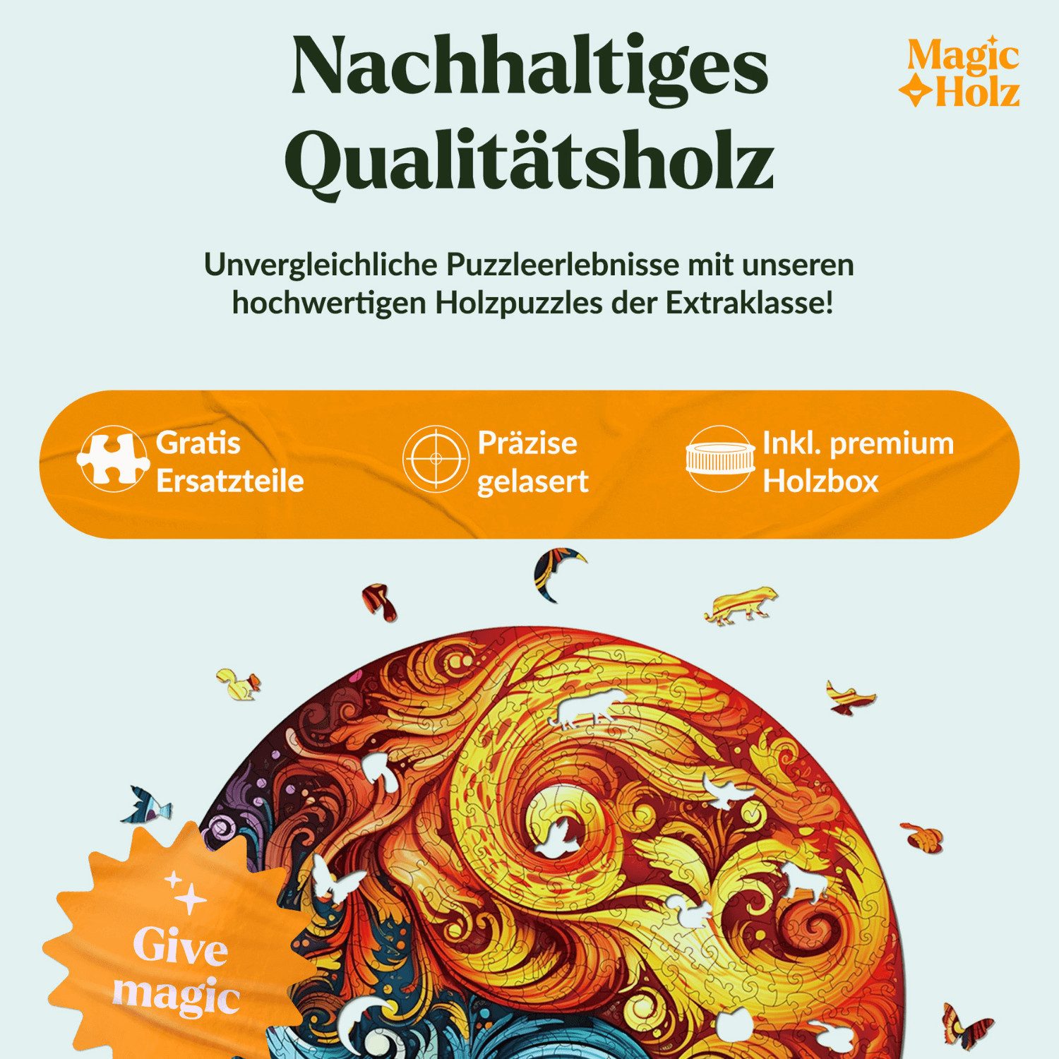 MagicHolz Puzzle MagicHolz Feuer und Wasser Mandala Holzpuzzle, 202 Puzzleteile