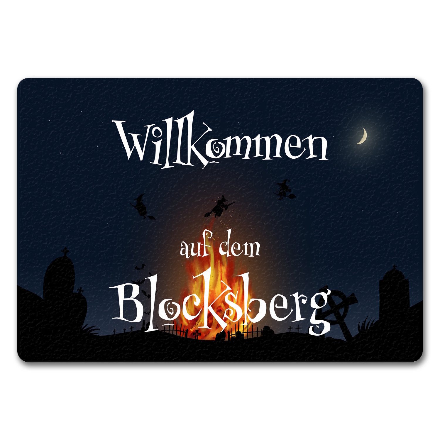 Fußmatte Fußmatte in 35x50 cm ohne Rand für Halloween mit Hexenfeuer und auf