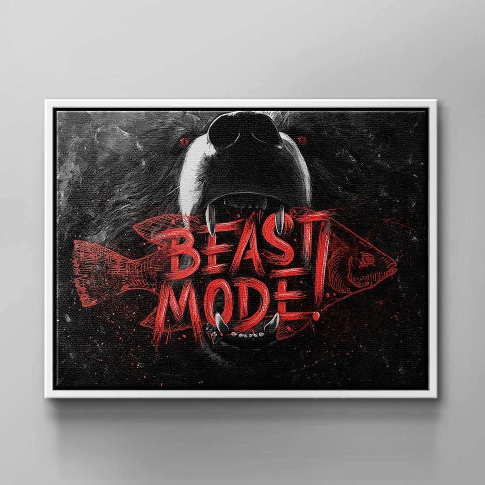 Motivation Bär Mode rot Rahmen Mode Beast schwarz weißer Fisch Leinwandbild Bear grau Beast Bear, DOTCOMCANVAS® Wandbild