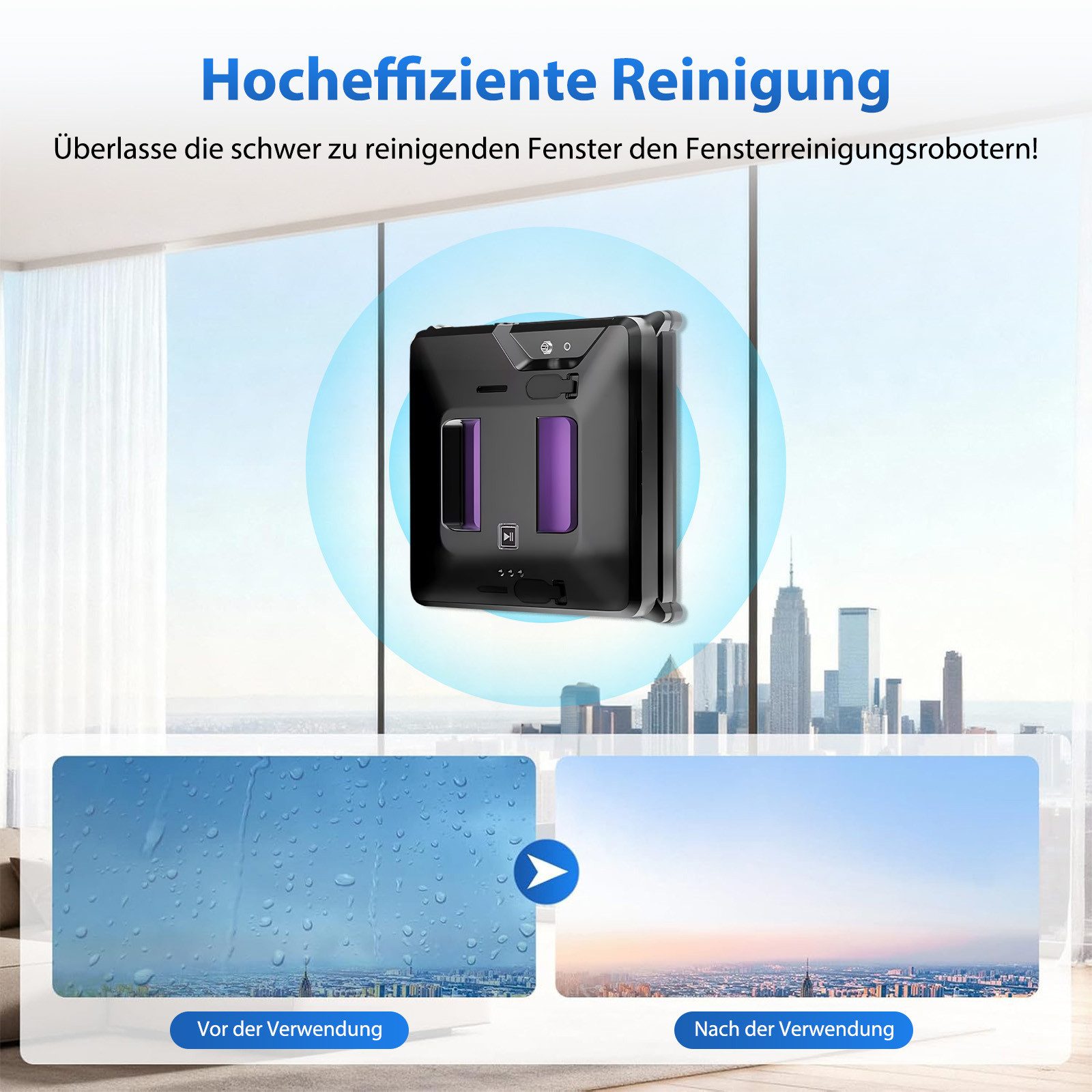 AKKEE Fensterputzroboter Automatischer Fensterputzroboter, Fenstersauger Mit Wassersprühsystem – Bild 5 von 5