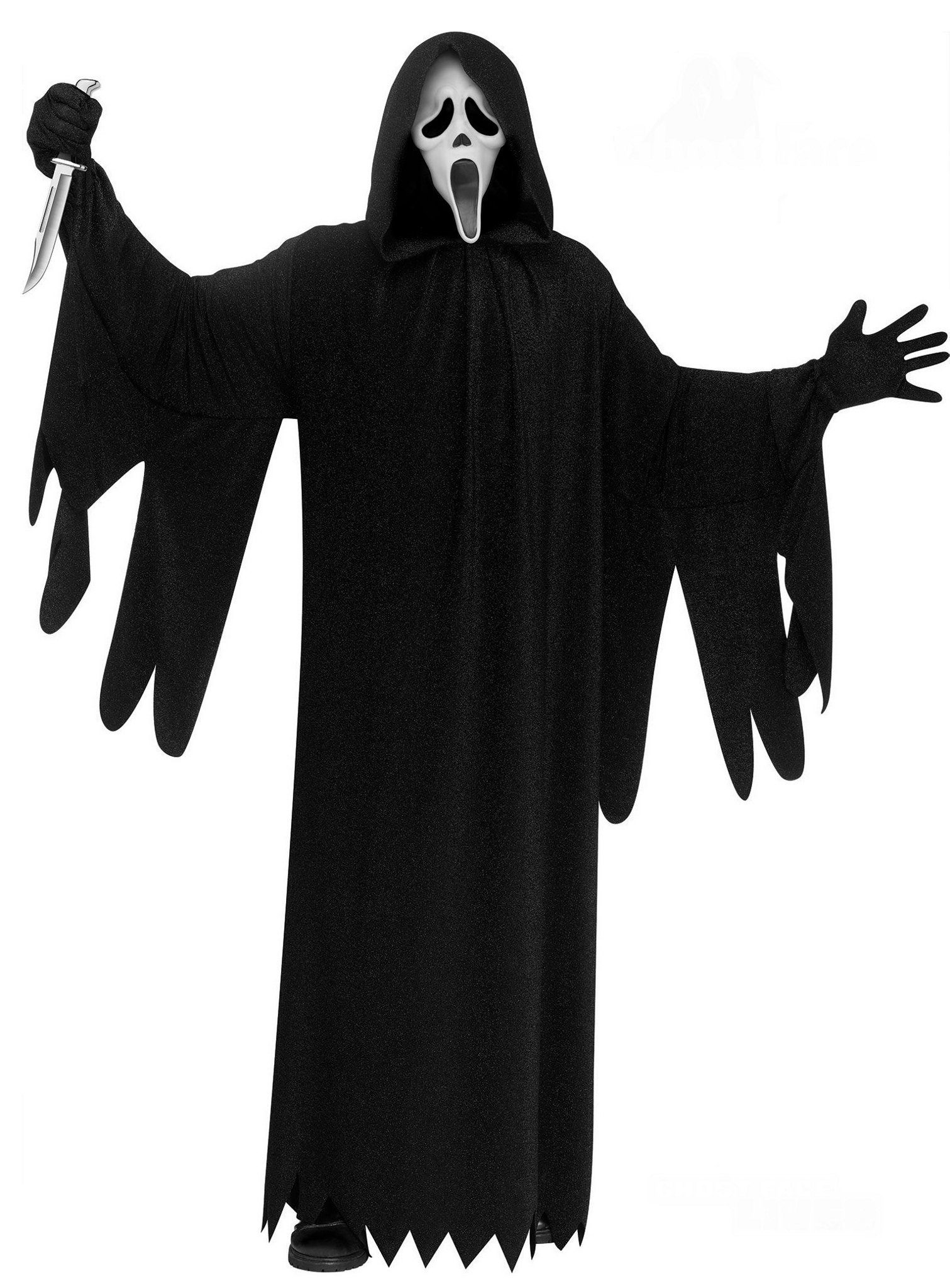 Fun World Kostüm Scream Ghostface Horror Halloween Kostüm mit Maske, Kostüm des Killergespensts zum 25. Jubiläum des Kinofilms