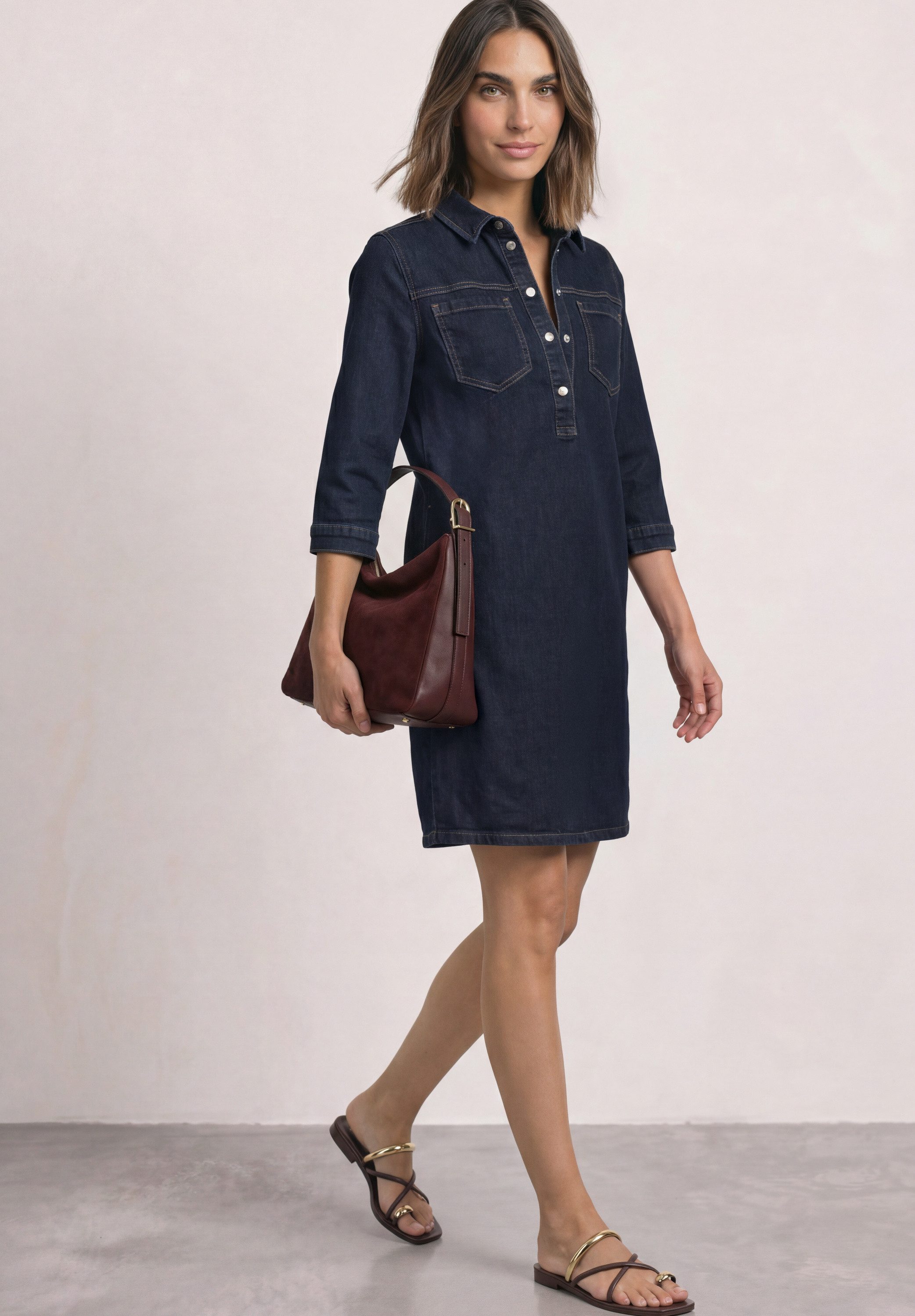 STREET ONE Jeanskleid Knielanges Denim Sommerkleid mit 3/4-Arm