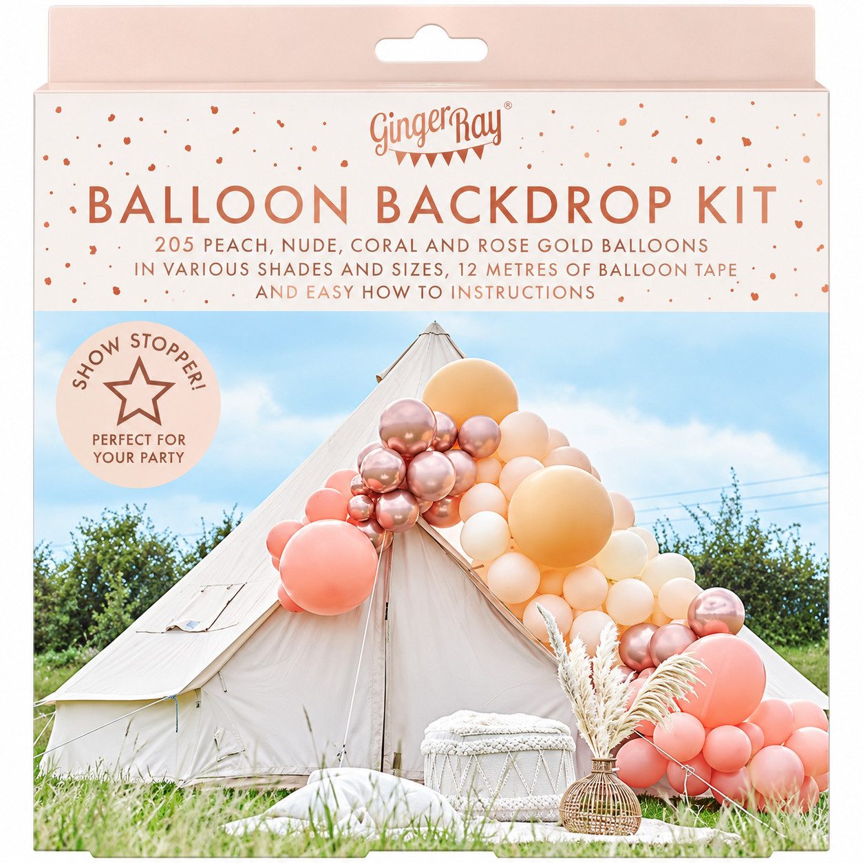 Ginger Ray Girlande Ballongirlande 200 Ballons Peach Nude Roségold Party Deko, verschiedene Ballongrößen (5" bis XL 32)