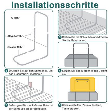 AUFUN Bettschutzgitter Bettschutzgitter Bettgitter Rausfallschutz, Verformbar, 100-200cm (Kinderbettschutzgitter Portable Bed Bumper aus Metall, Grau), Bettrailing Babybett Kinder Kantenschutz