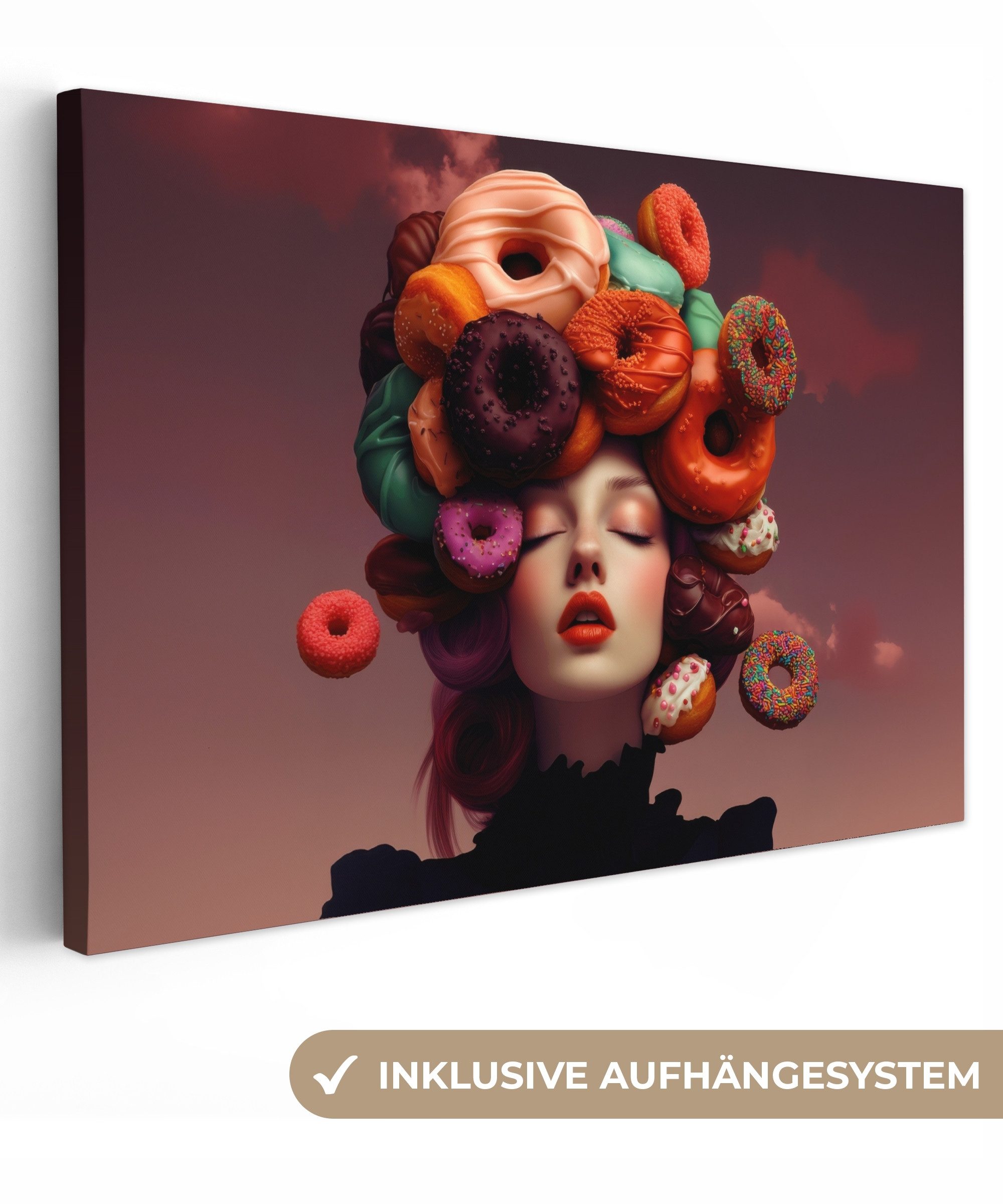 Leinwandbild Frau - Donuts - Bunt - Küche