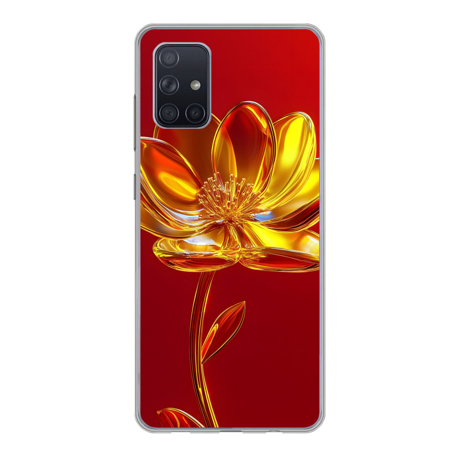 MuchoWow Handyhülle für Samsung Galaxy A51 Blume - Gold - Gläser, Бампер для смартфона, Print, Handy Schutzhülle Dünn