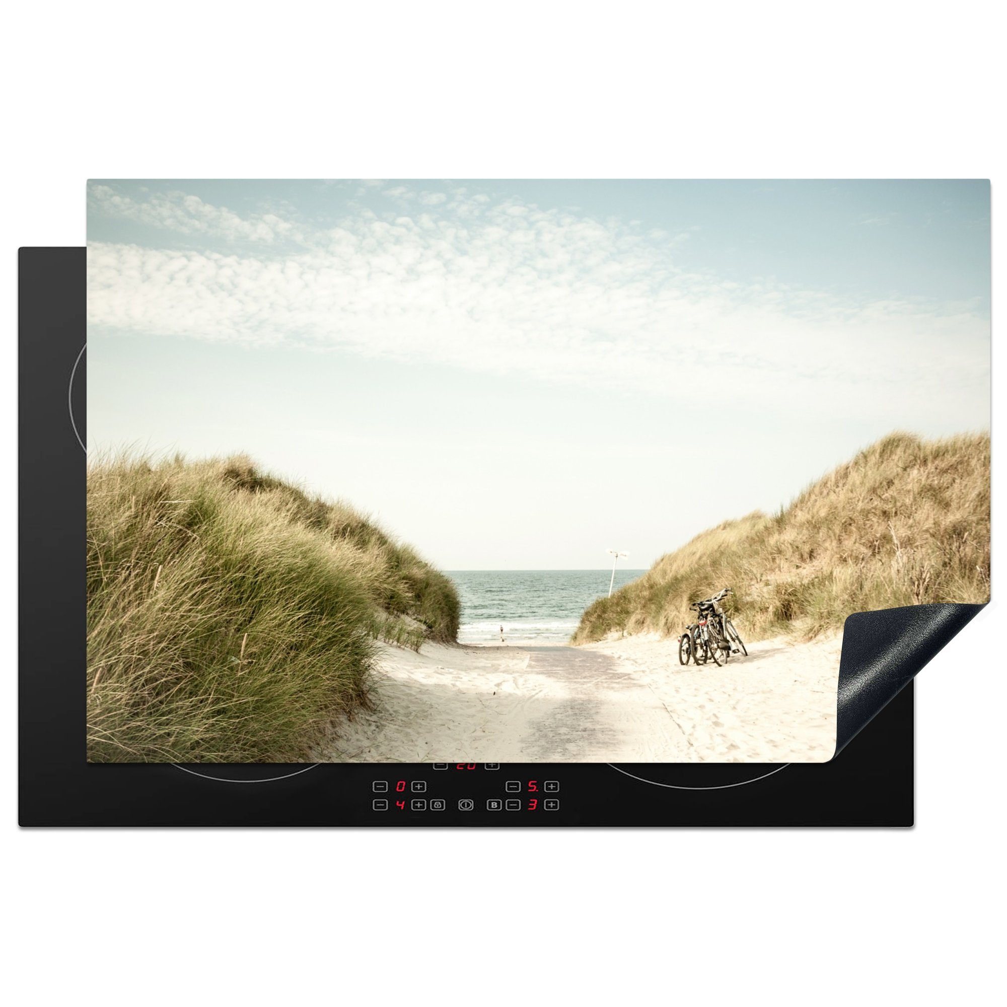 MuchoWow Herdblende-/Abdeckplatte Strand - Düne - Himmel, Vinyl, (1 tlg), 81x52 cm, Induktionskochfeld Schutz für die küche, Ceranfeldabdeckung