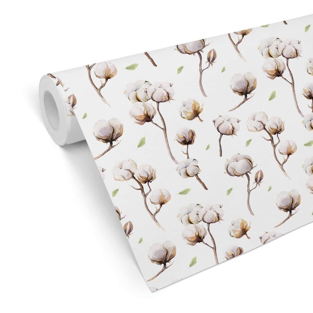 K&L Wall Art Mustertapete Vintage Schlafzimmer Vliestapete Baumwolle Blumentapete Blüten Deko, Baumwollblüte Tapete