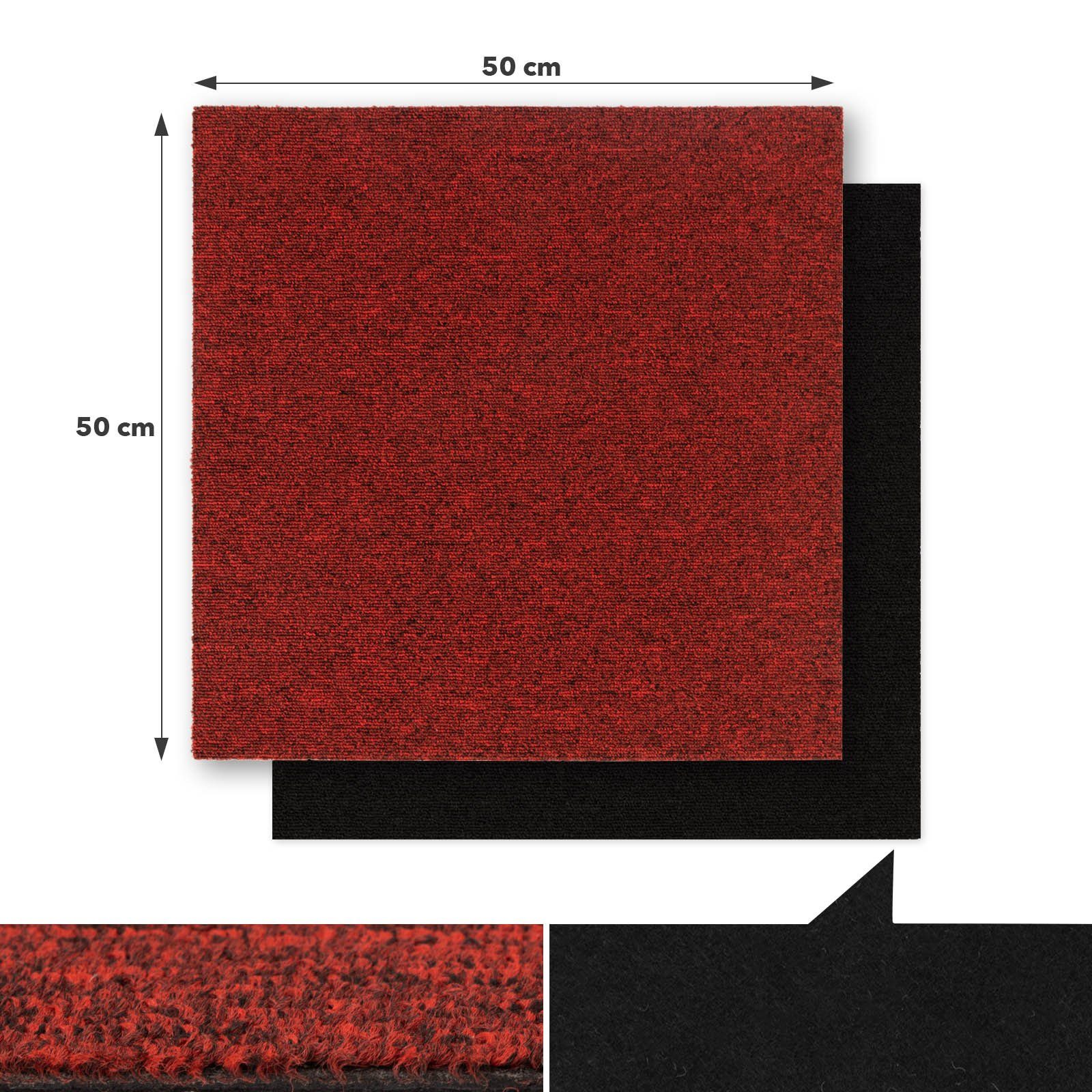 Karat Teppichfliese Moscow, Bodenschutz, Erhältlich in 4 Farben, 50 x 50 cm, Quadratisch, Höhe: 5.5 mm, Selbstliegend