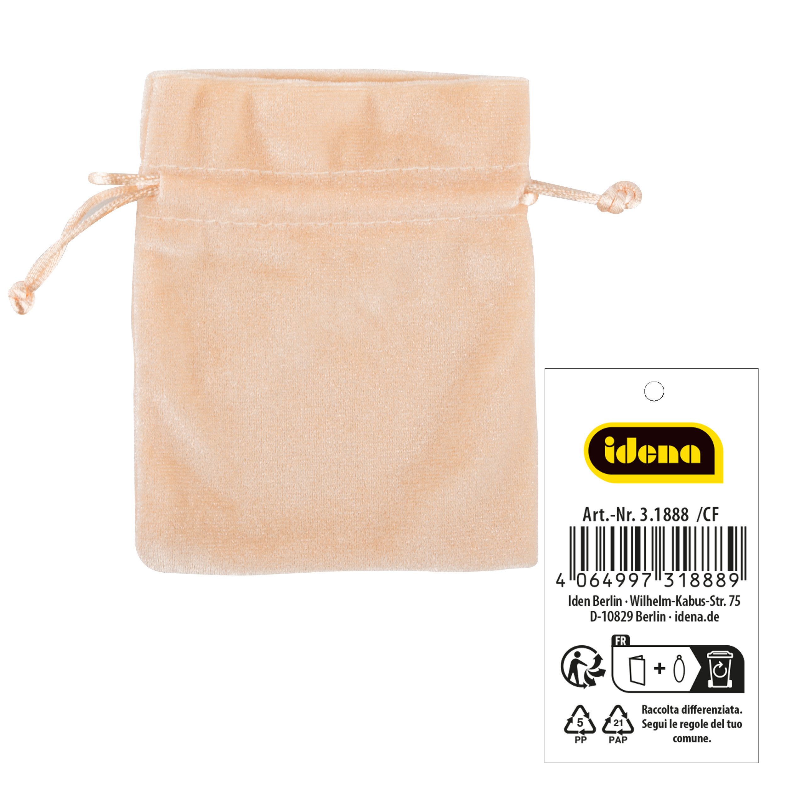 Idena Tragetasche Idena Stoffsäckchen aus Samt creme 10x13cm