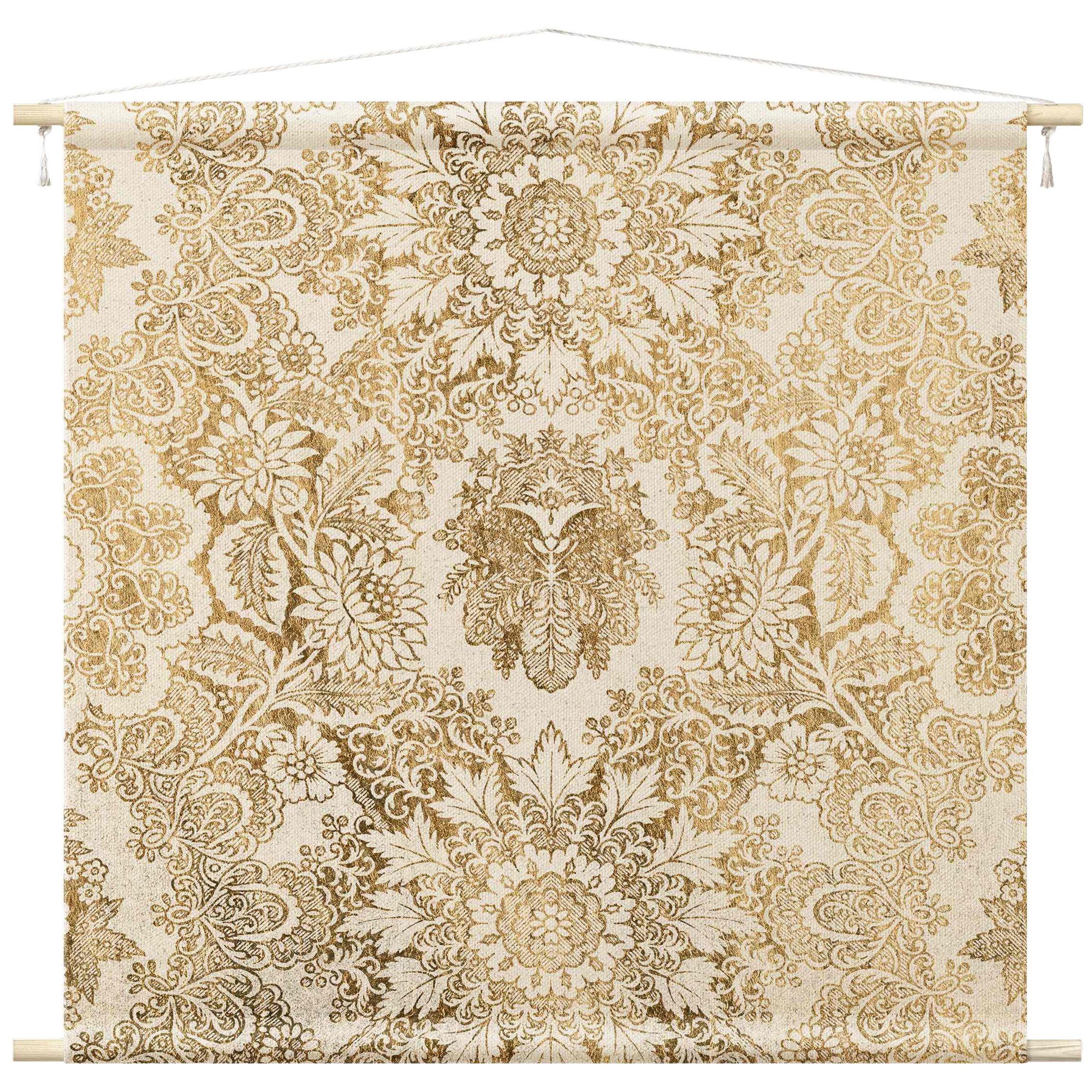 Bilderdepot24 Wandteppich modern Muster Vintage Barock gold, quadratisch, Höhe: 2.6 mm, großes Wandbild aus Natur-Baumwolle Wandbehang Stoffbild Tuch Wollseil