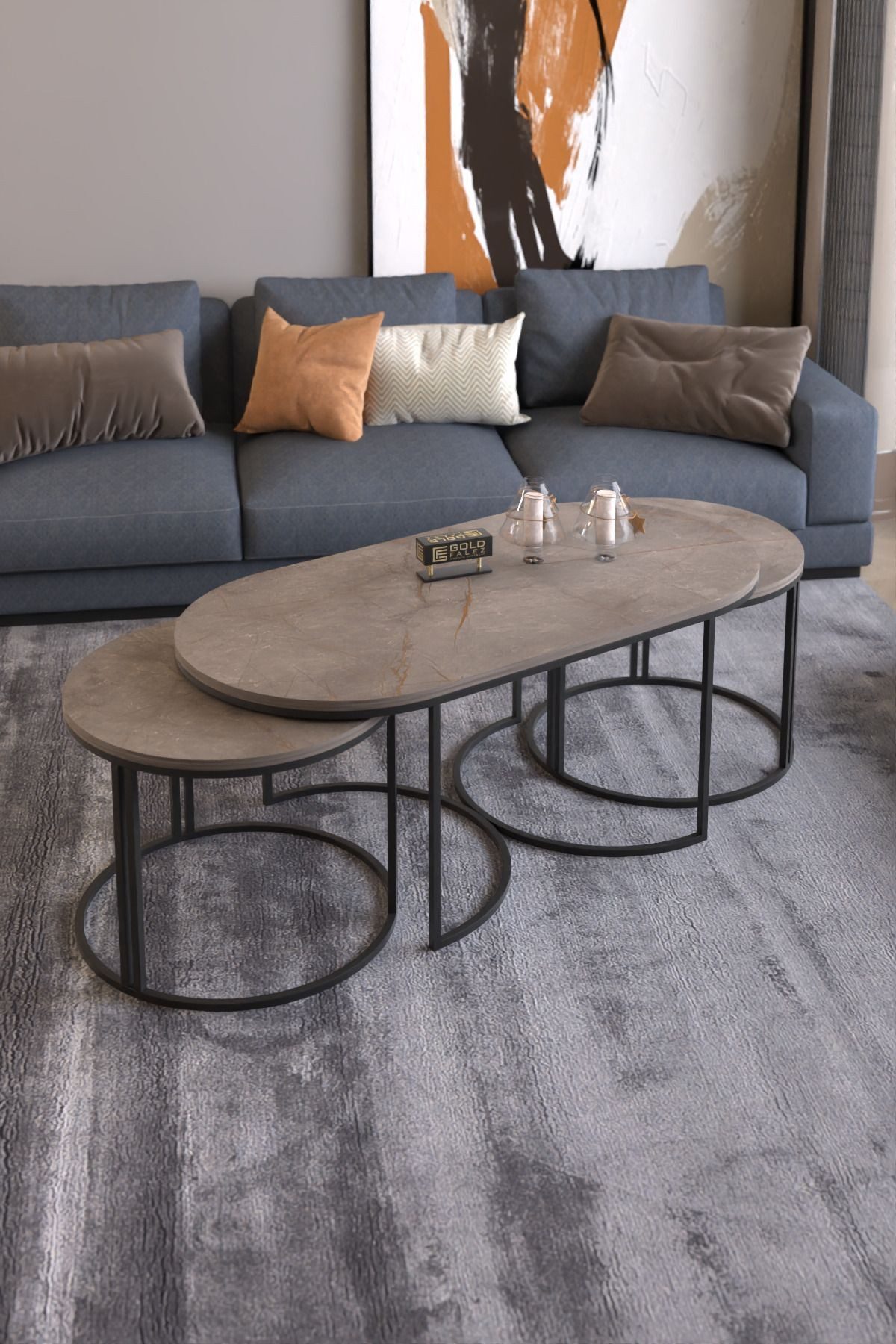 en.casa Couchtisch (3-St., Couchtisch + 2 Beistelltische), 3-teiliges Set, oval, modern 89322070