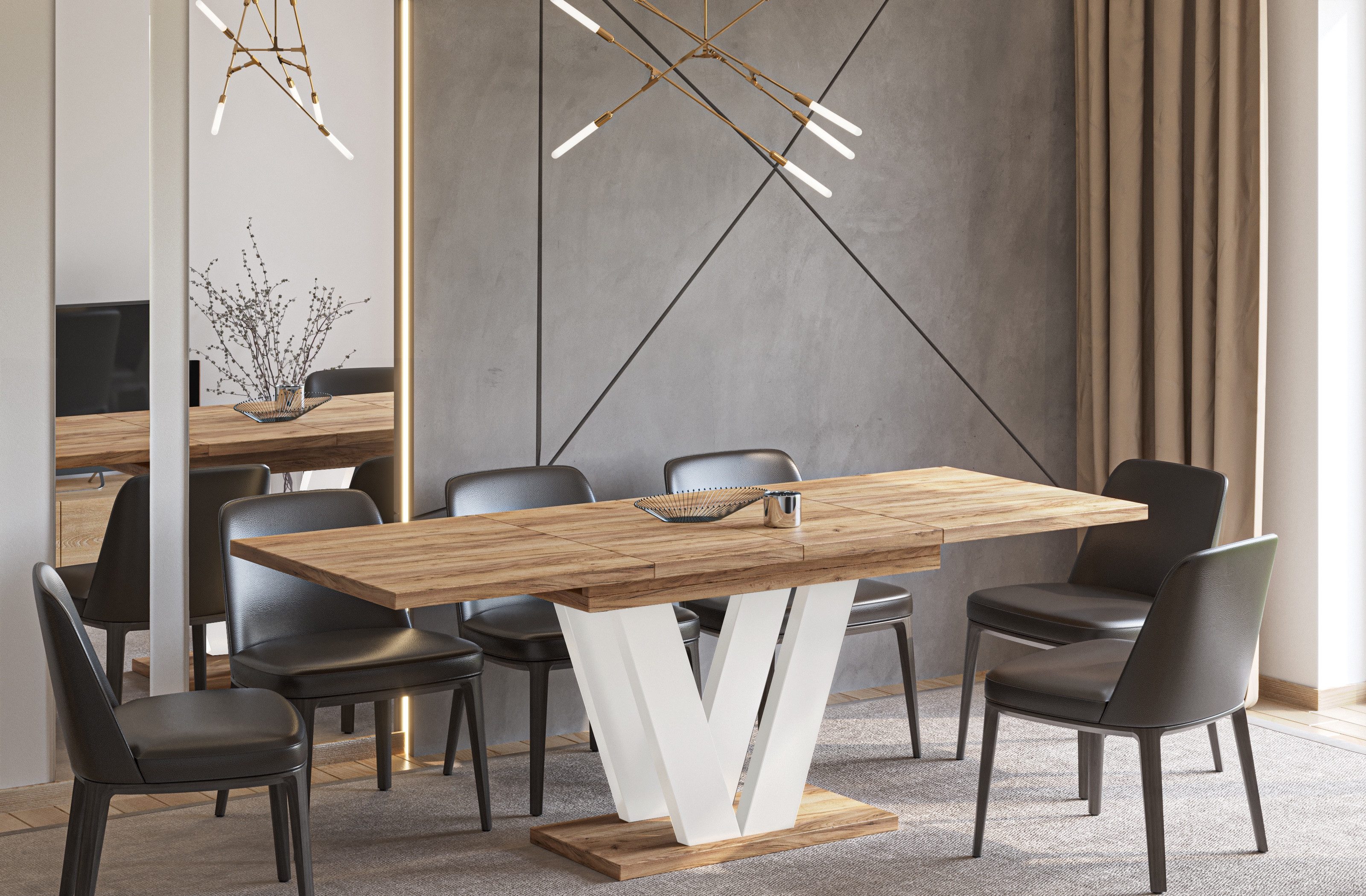 Endo-Moebel Säulen-Esstisch "Lara White" 130-210cm ausziehbar erweiterbar, günstig online kaufen