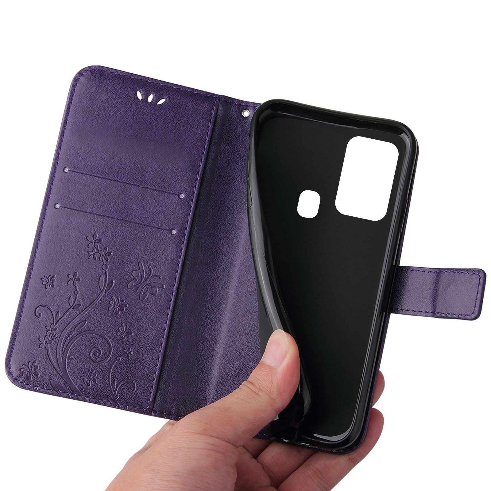 Tec-Expert Handyhülle Cover Tasche Hülle für Samsung Galaxy A21s 6,5 Zoll, Klapphülle Case mit Kartenfach Fliphülle aufstellbar, Motiv Blumen