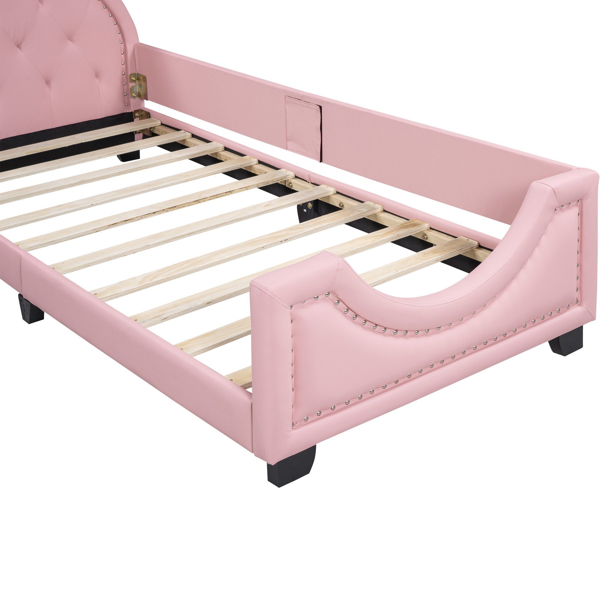 rosa Kunstleder mit Kinderbett Einzelbett Flieks Polsterbett, Karton-Ohren 90x200cm