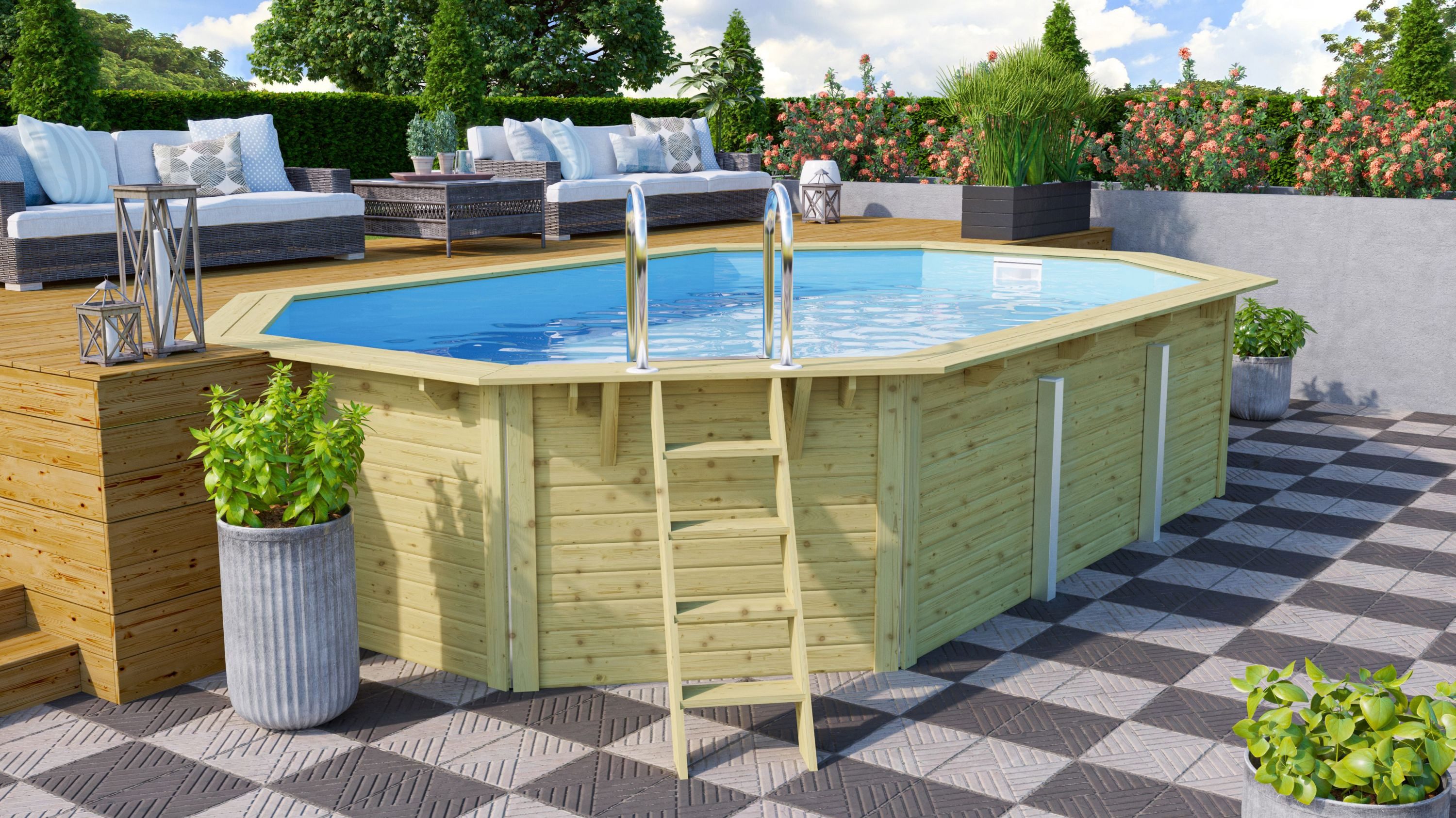 Achteckpool Massivholzpool kdi Schwimmbecken Gartenpool