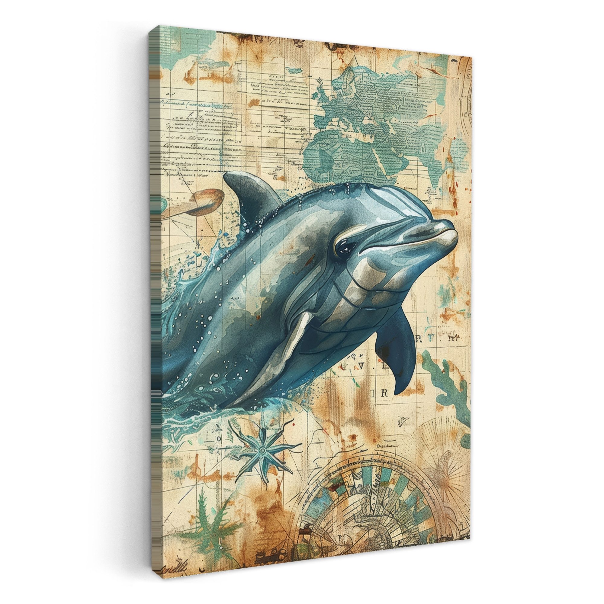 OneMillionCanvasses® Leinwandbild Weinlese - Delphin - Tiere - Aquarell - B günstig online kaufen