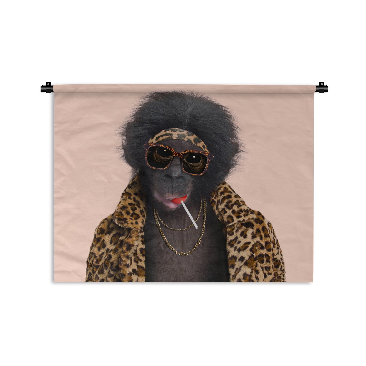 MuchoWow Wanddekoobjekt Affe - Tiere - Sonnenbrille - Pantherdruck - Lutscher, Wanddeko für Wohnzimmer, Schlafzimmer, Kleid, Wandbehang, Kinderzimmer