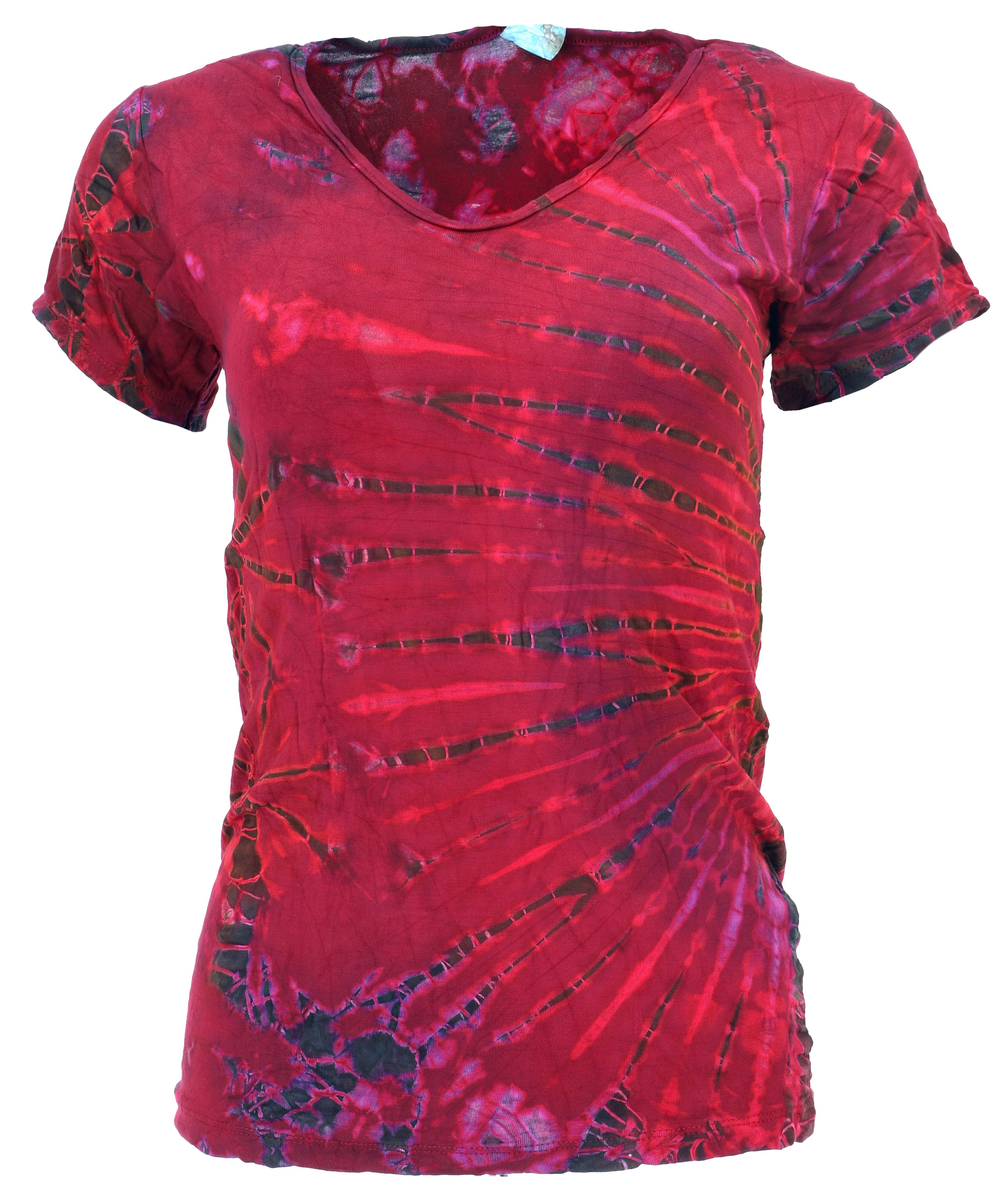 Guru-Shop T-Shirt Batik Hippie T-Shirt mit V-Auschnitt - pink Festival, Ethno Style, Hippie, alternative Bekleidung