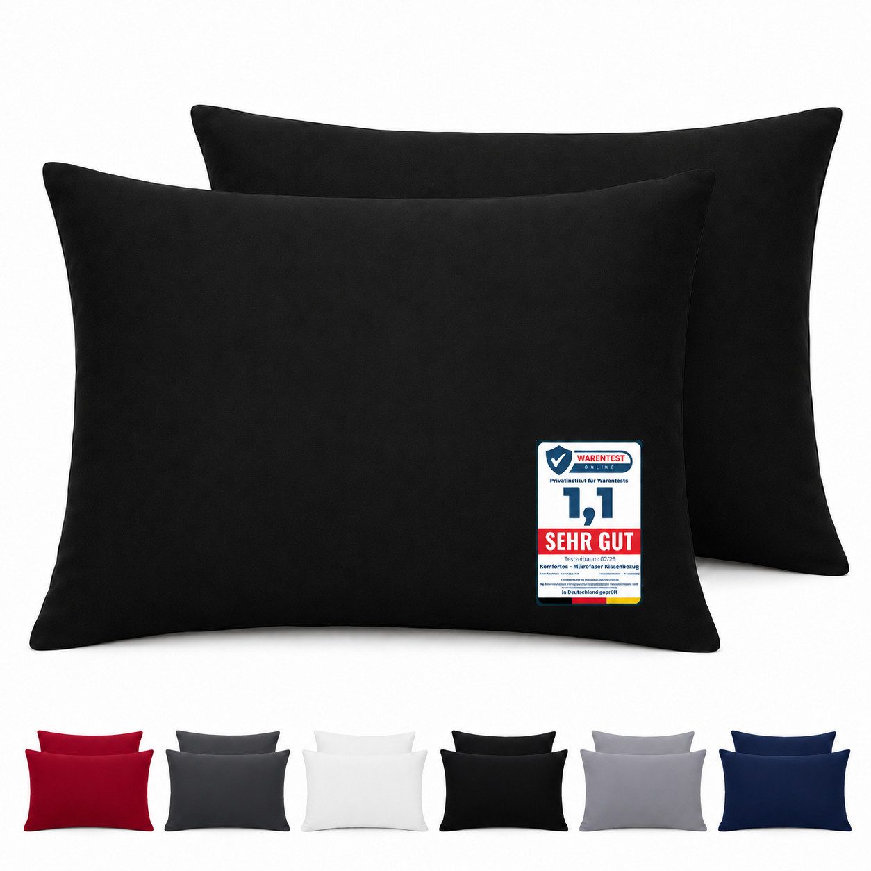 Komfortec Kissenbezug Premium Kopfkissenbezug, gebürstet 100% Mikrofaser 90g/m², (2 Stück), 40x60 cm mit Reißverschluss, Superweiches Kissenhülle Set