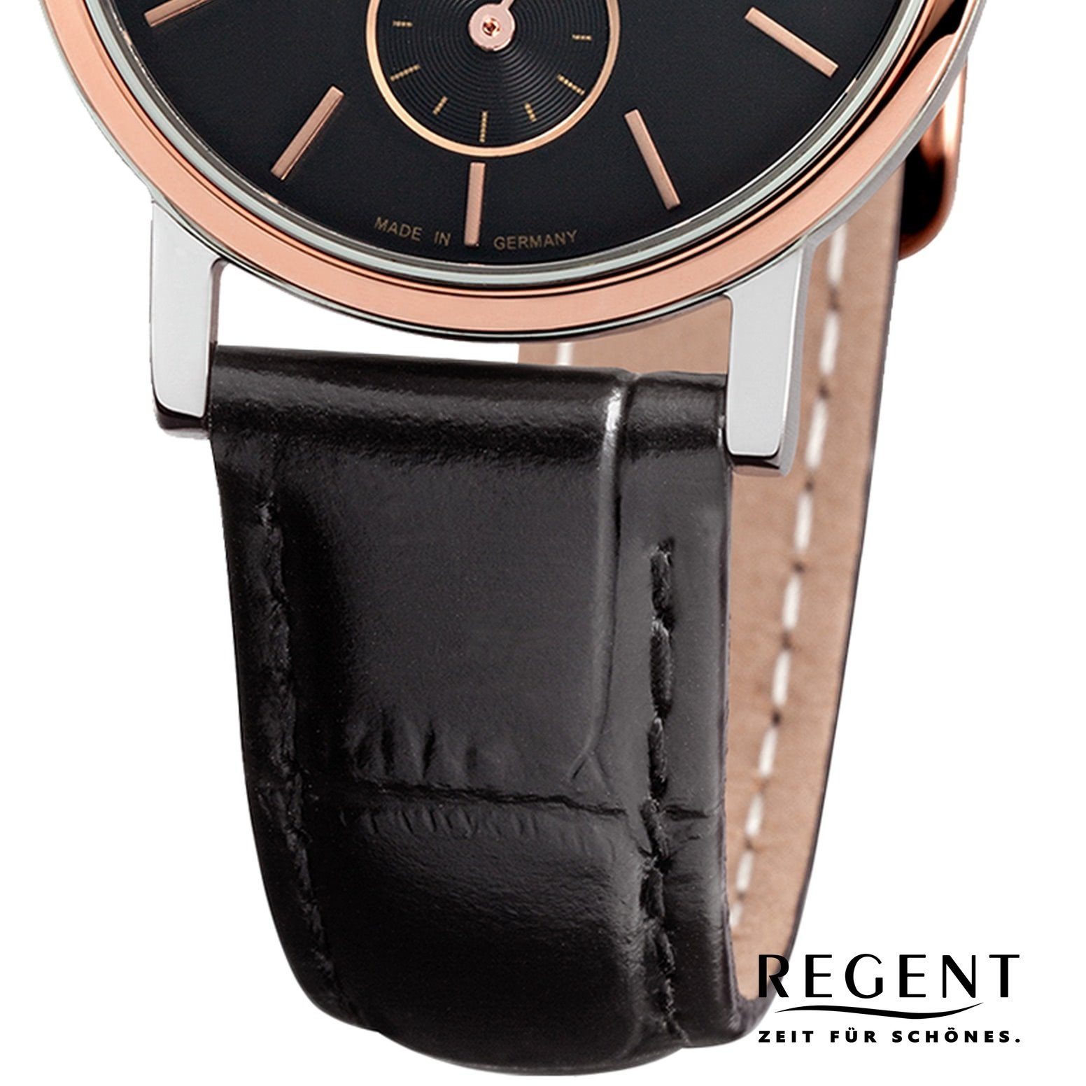 Analog, Regent Quarzuhr Damen 27mm), Armbanduhr schwarz Lederarmband Damen-Armbanduhr klein rund, Regent (ca.
