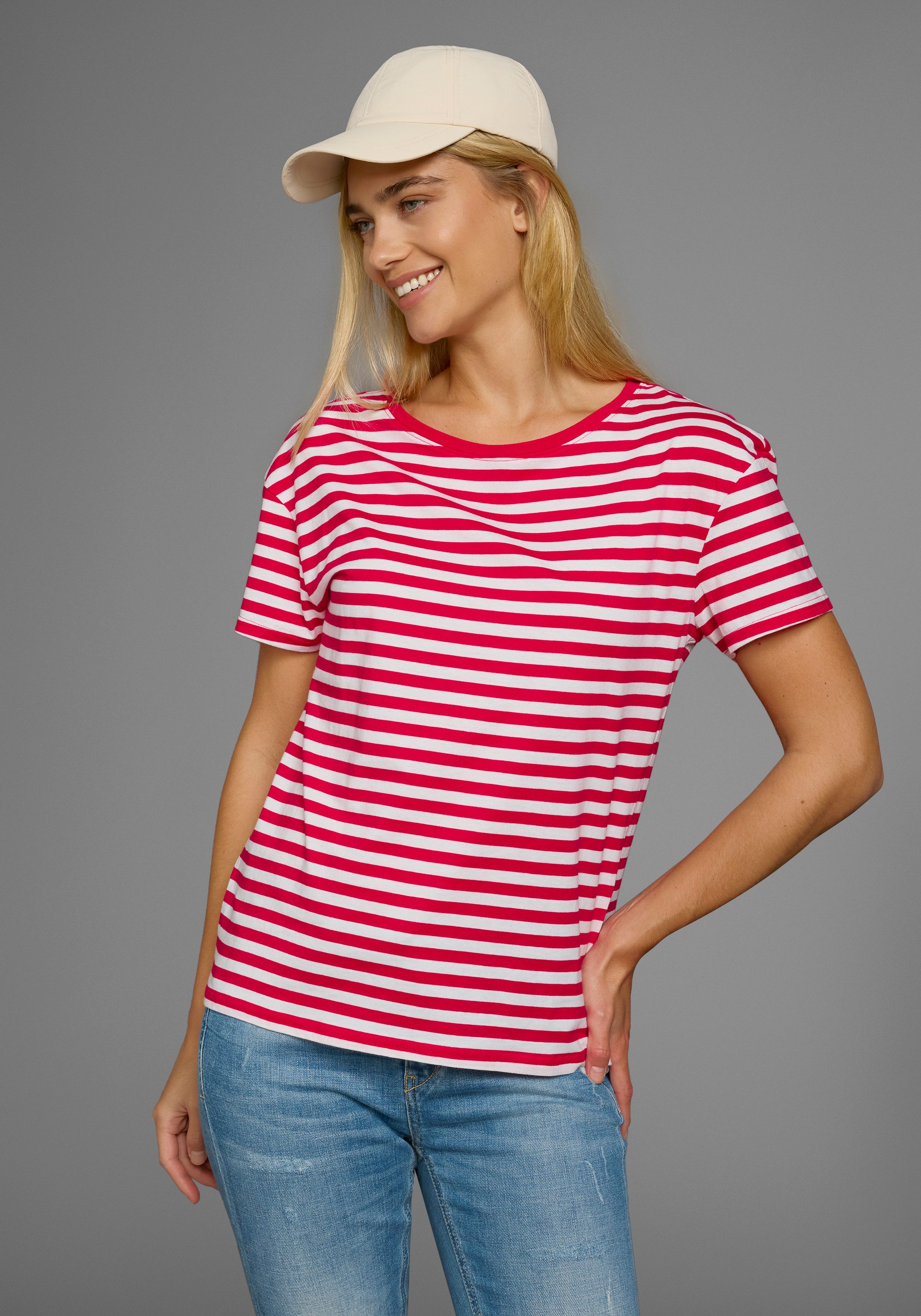 AJC T-Shirt Kurzarm, taillierter Schnitt, gestreift, Rundhalsausschnitt günstig online kaufen