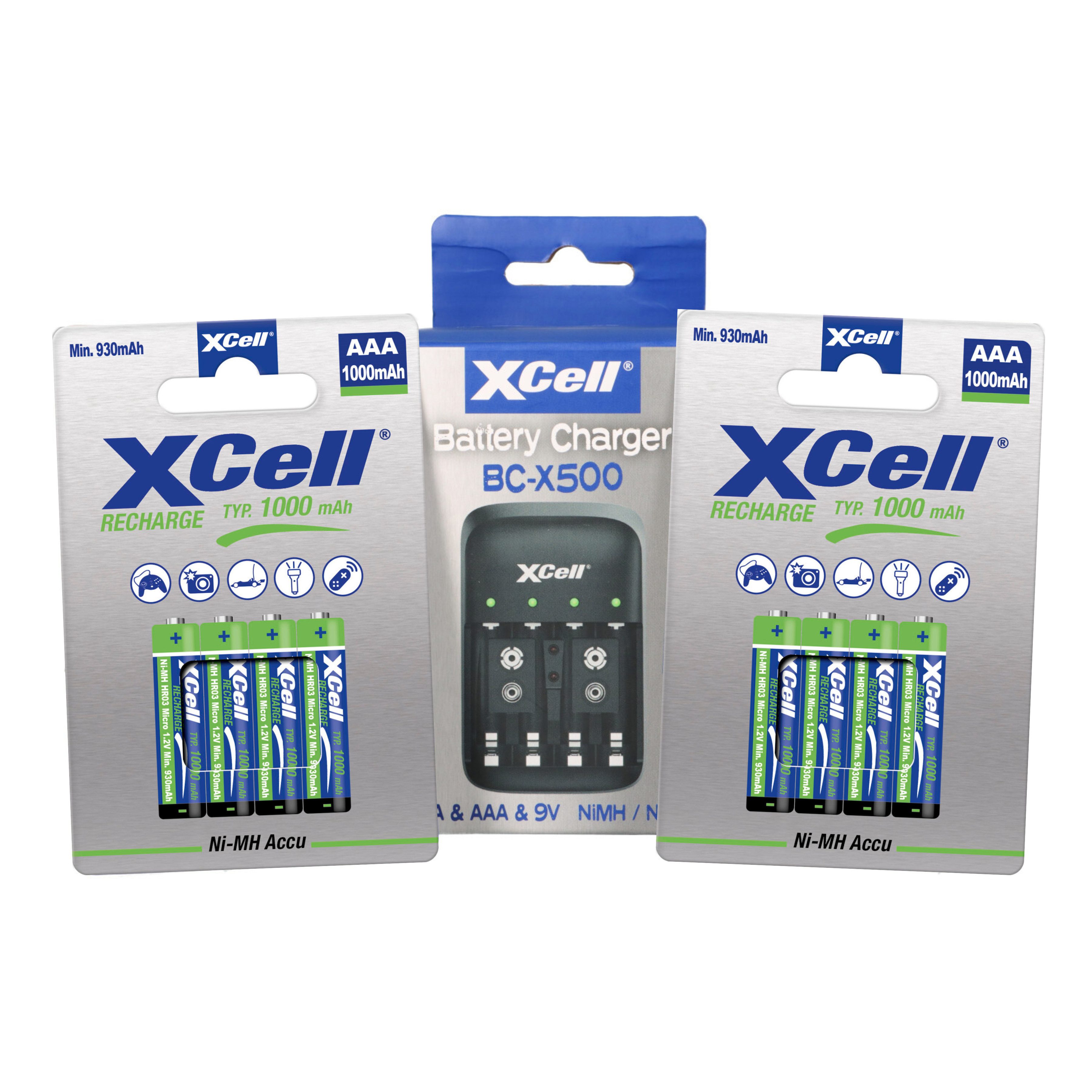 XCell Ladegerät BC-X500 + 8x AAA XCell Rechargeable 1,2V 1000mAh Akku